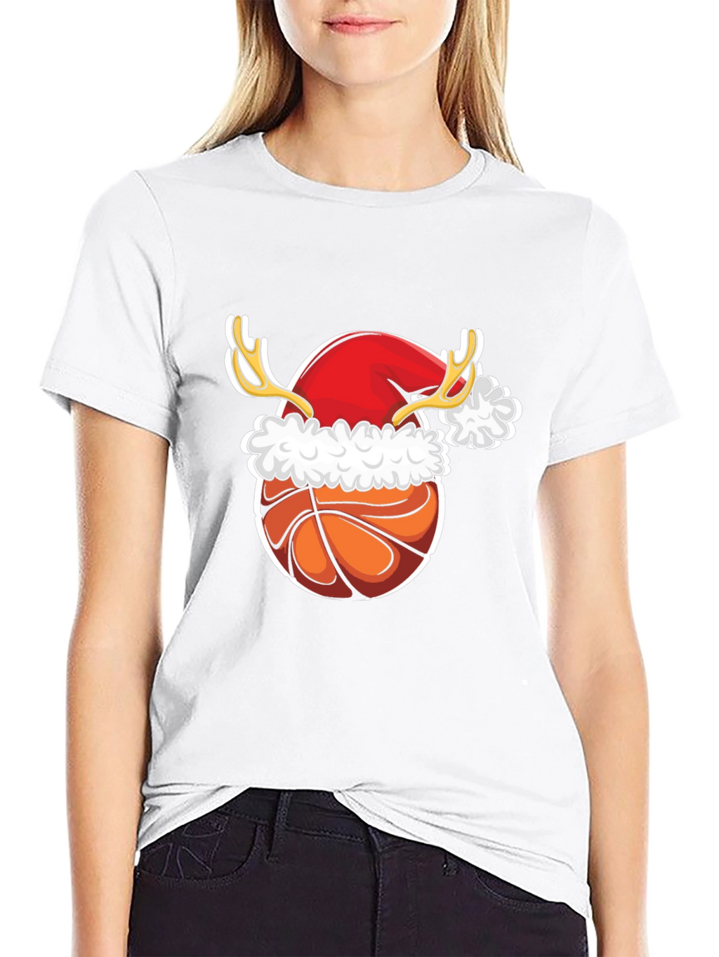 Christmas Basketball T-Shirt Reindeer Santa Hat