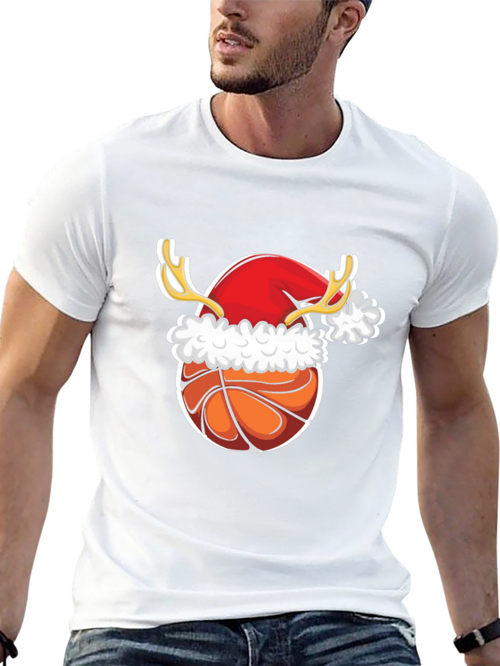 Christmas Basketball T-Shirt Reindeer Santa Hat