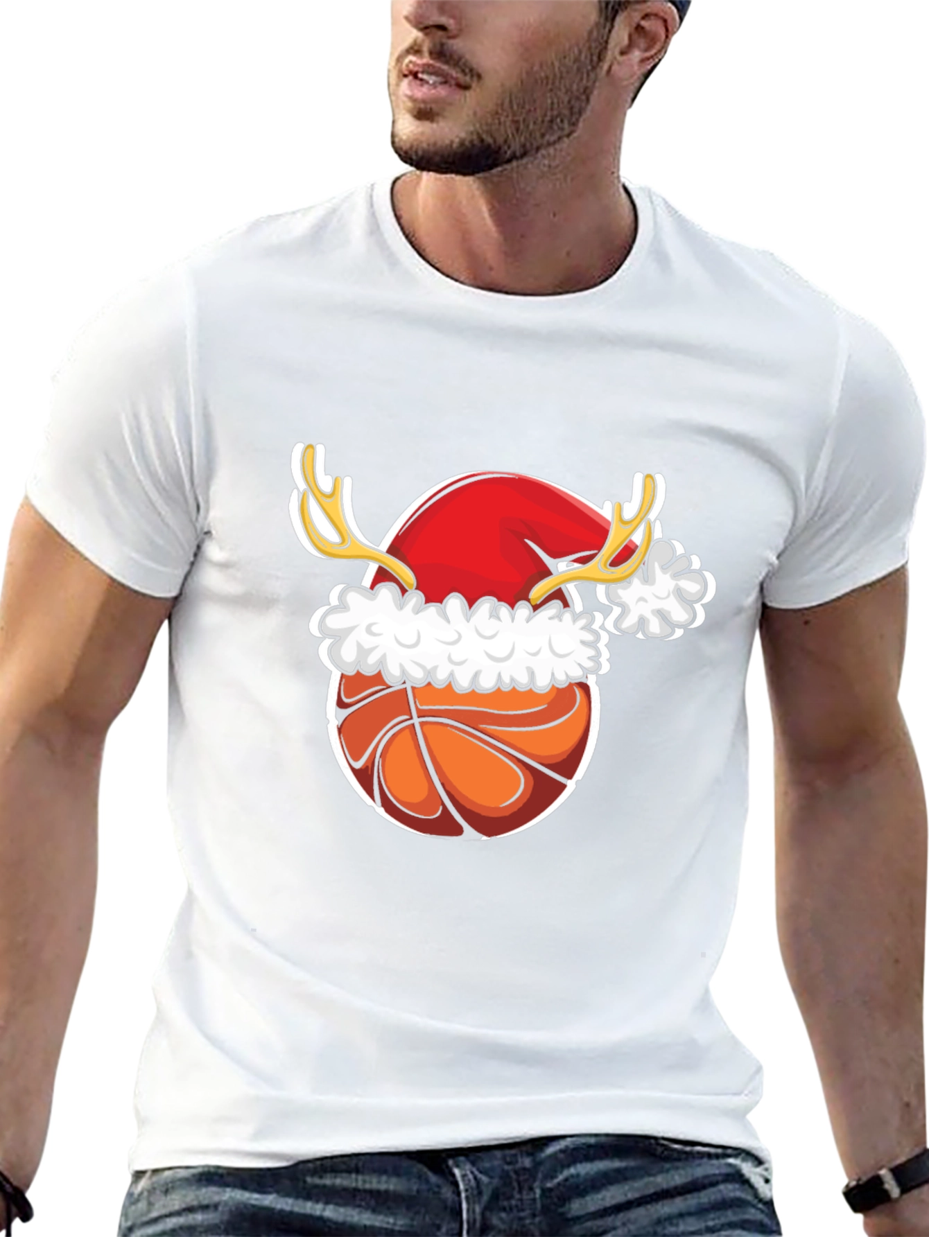 Christmas Basketball T-Shirt Reindeer Santa Hat