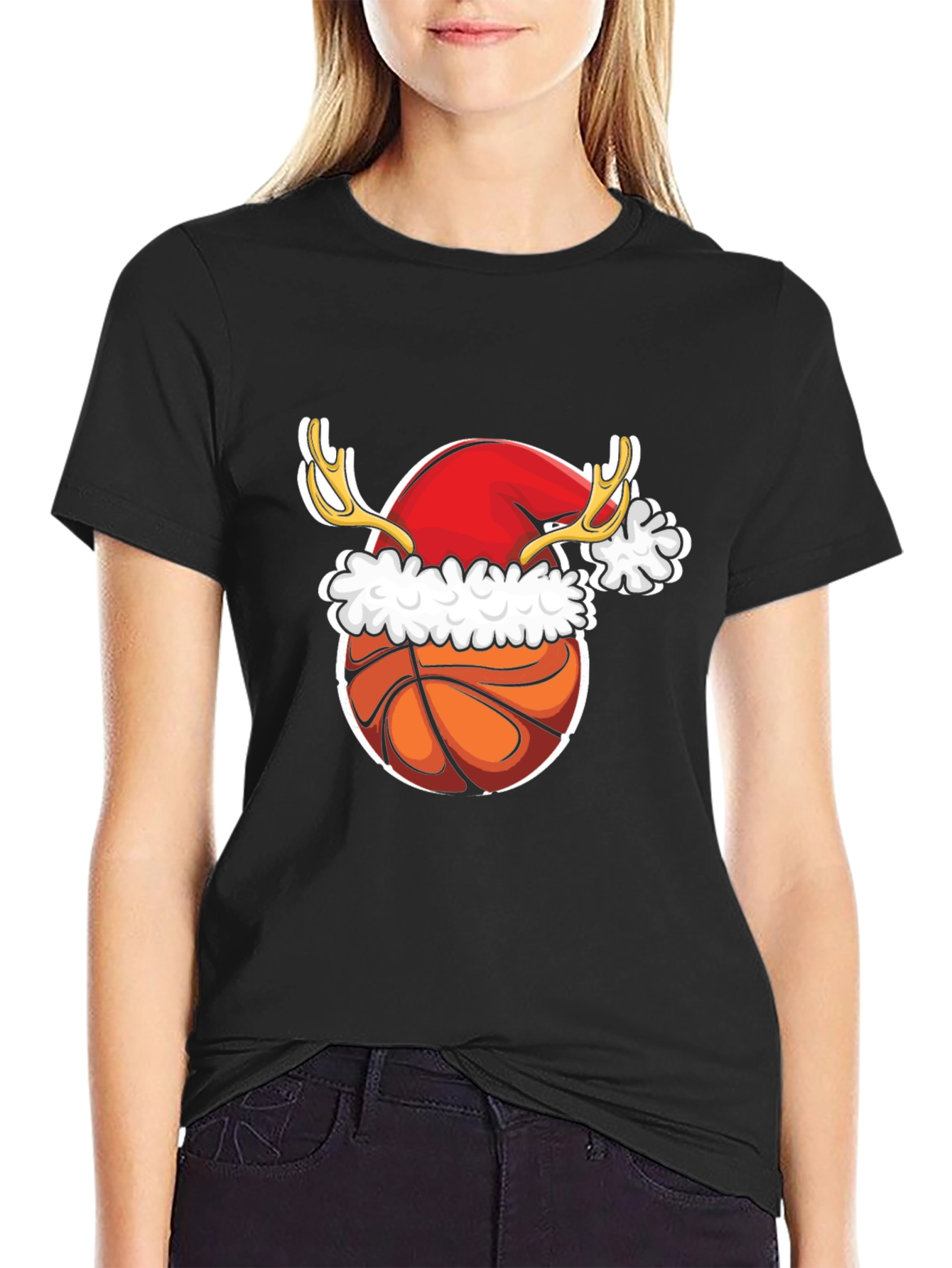 Christmas Basketball T-Shirt Reindeer Santa Hat
