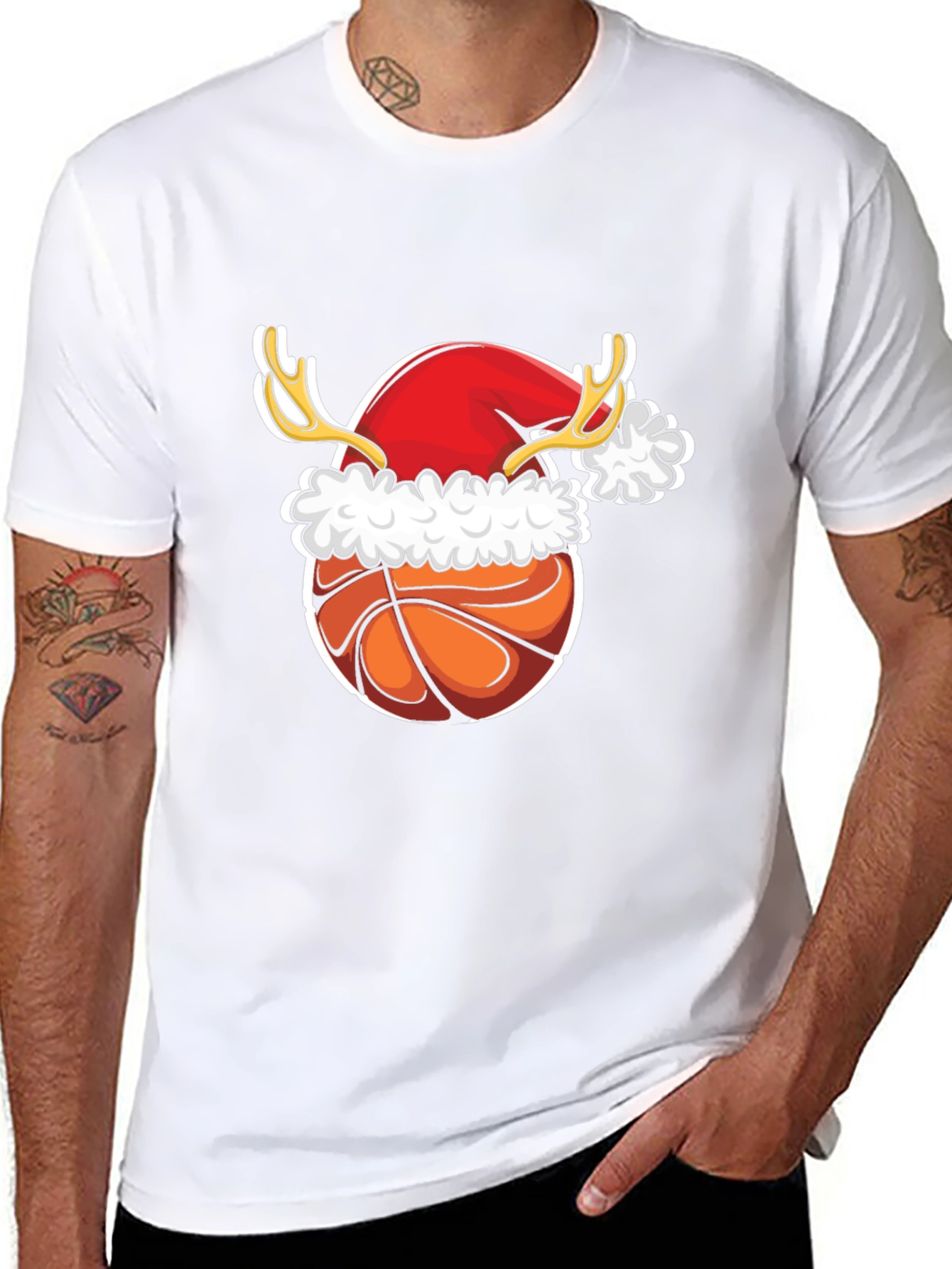 Christmas Basketball T-Shirt Reindeer Santa Hat