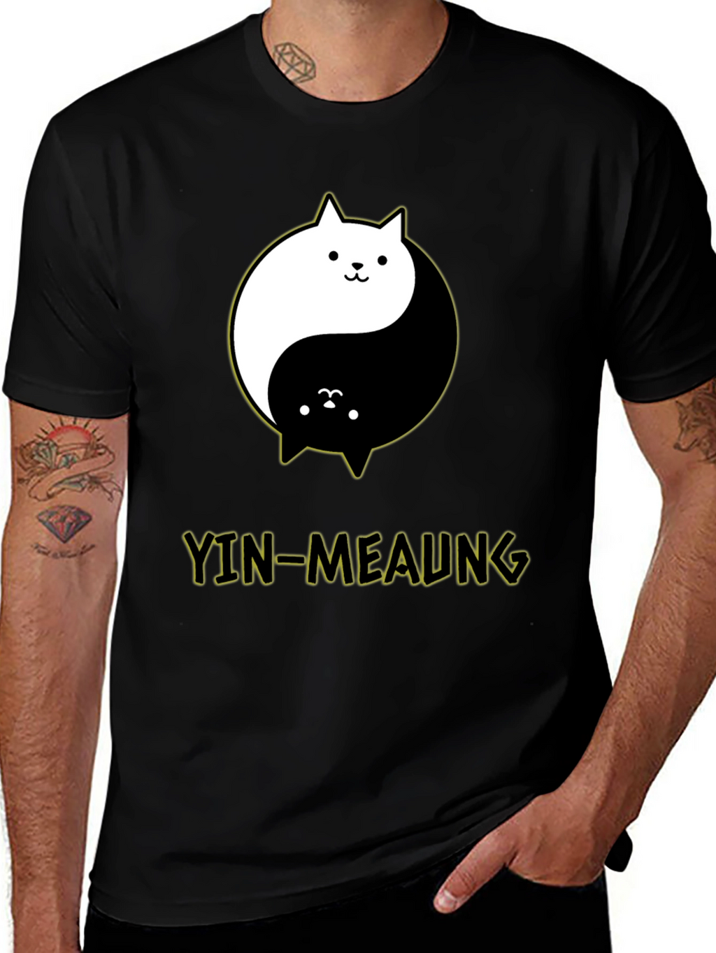 Yin-Meaung Cat Graphic Black T-Shirt