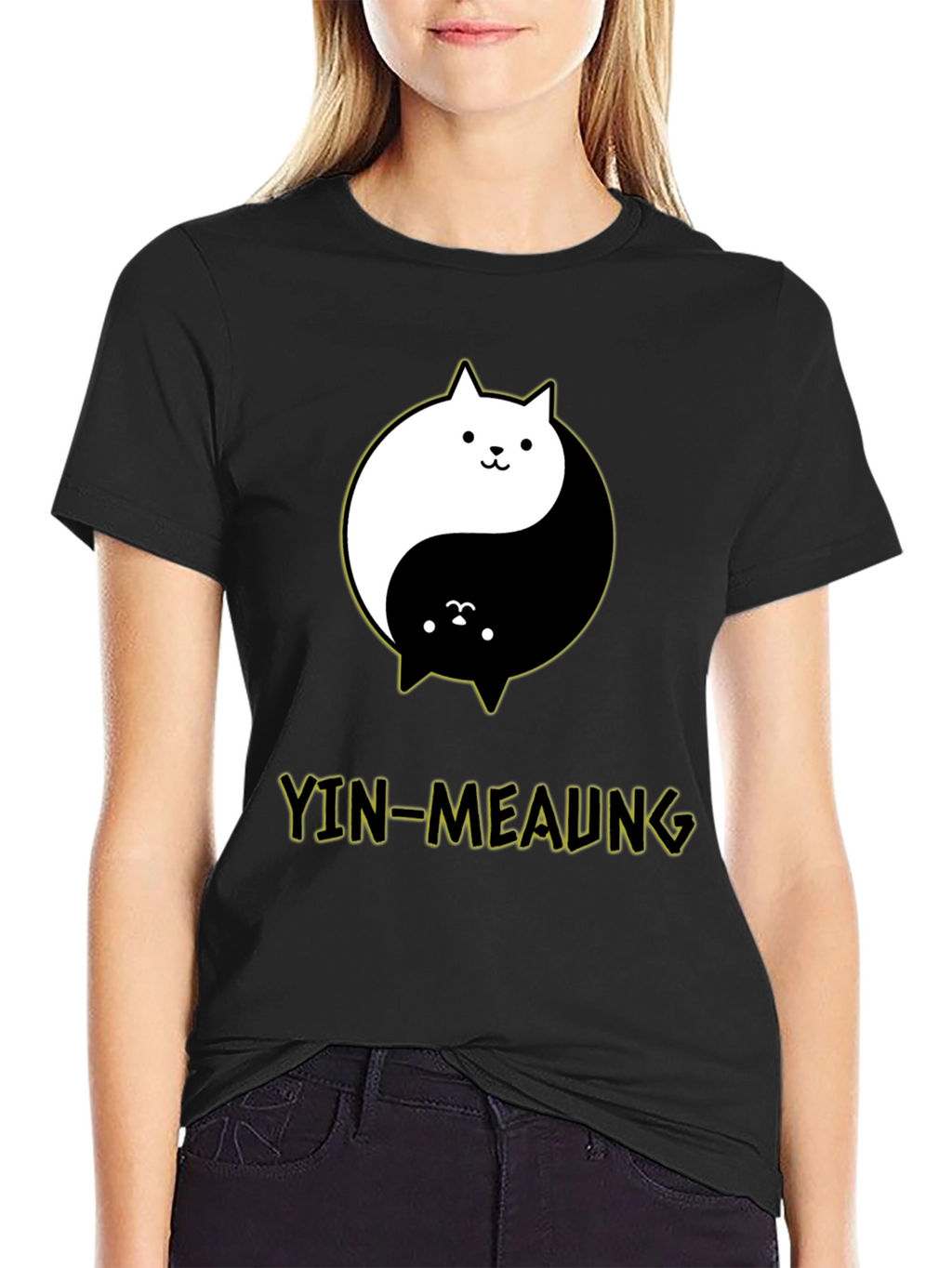 Yin-Meaung Cat Graphic Black T-Shirt