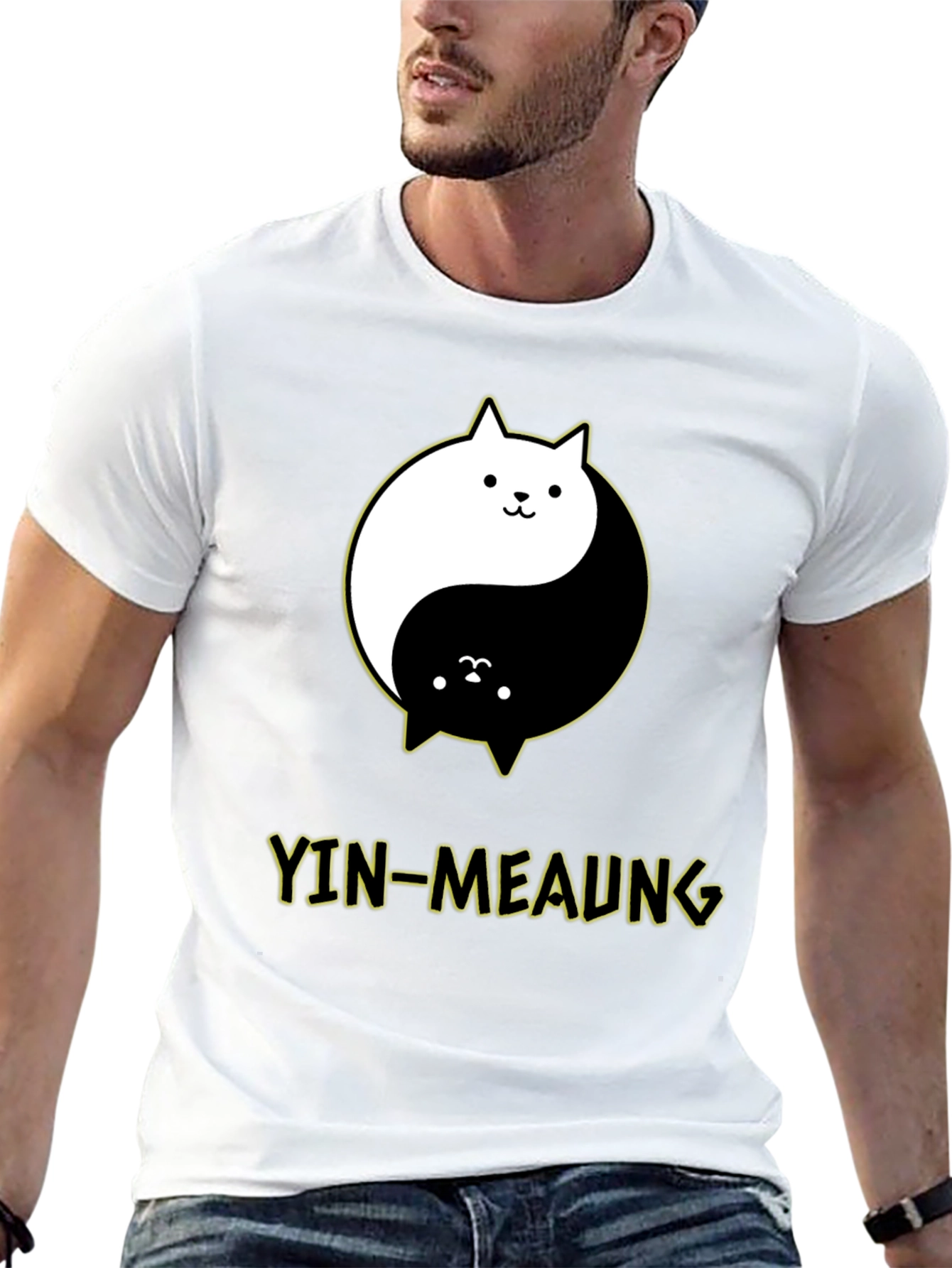Yin-Meaung Cat Graphic Black T-Shirt