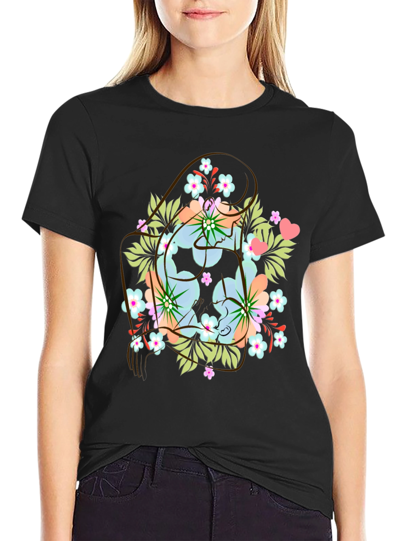 Floral Yin Yang Mens Graphic Tee - Black