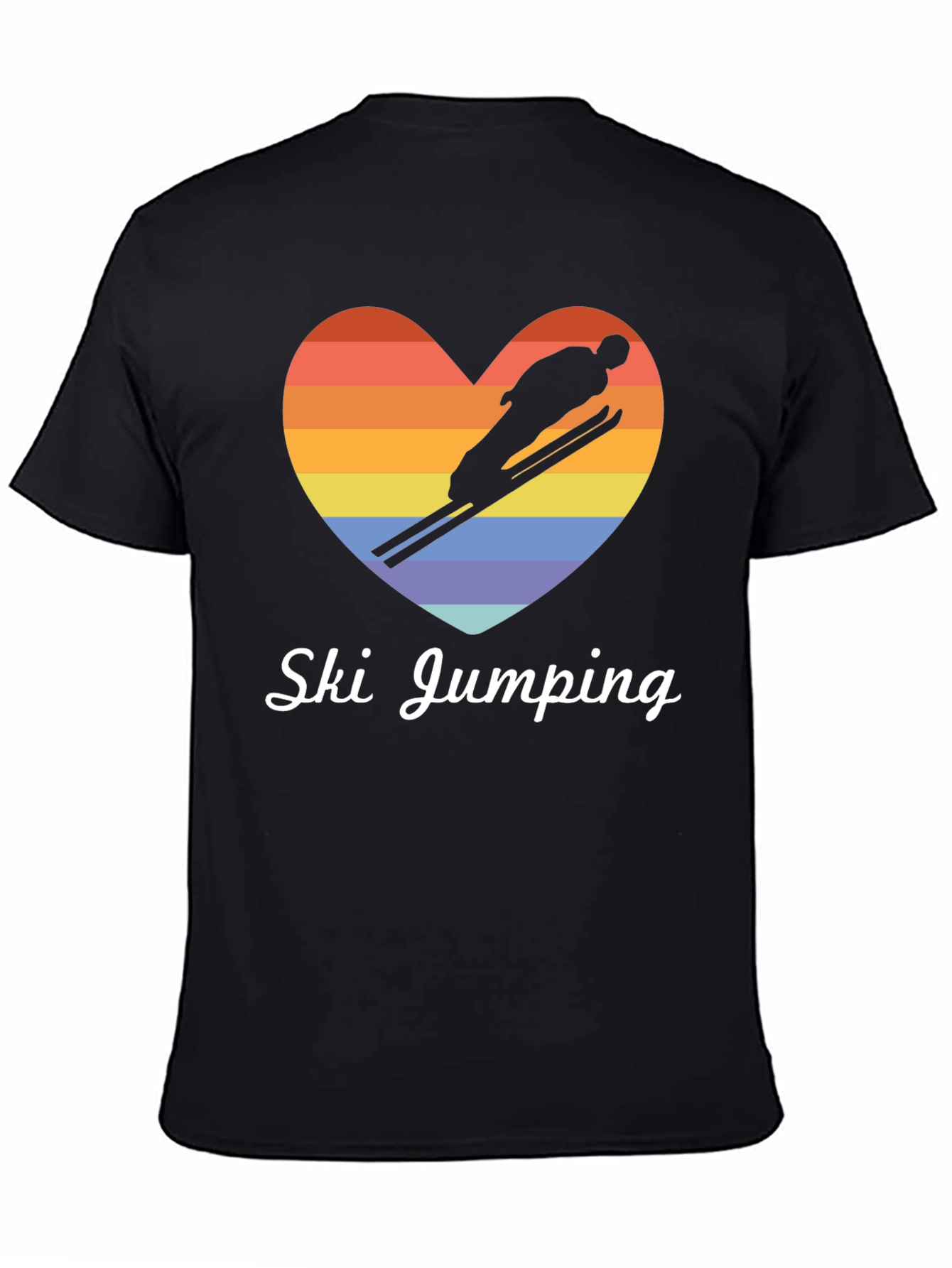 Ski Jumping Heart Graphic Tee - Black Cotton T-Shirt