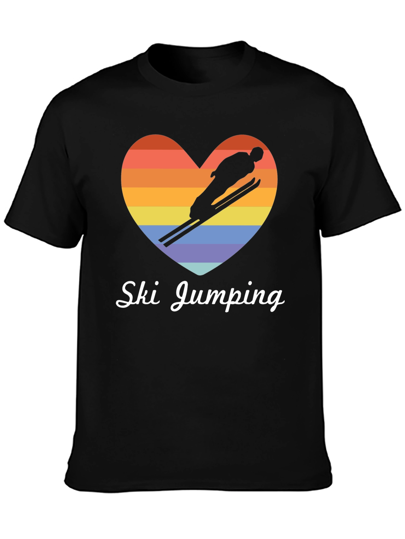 Ski Jumping Heart Graphic Tee - Black Cotton T-Shirt