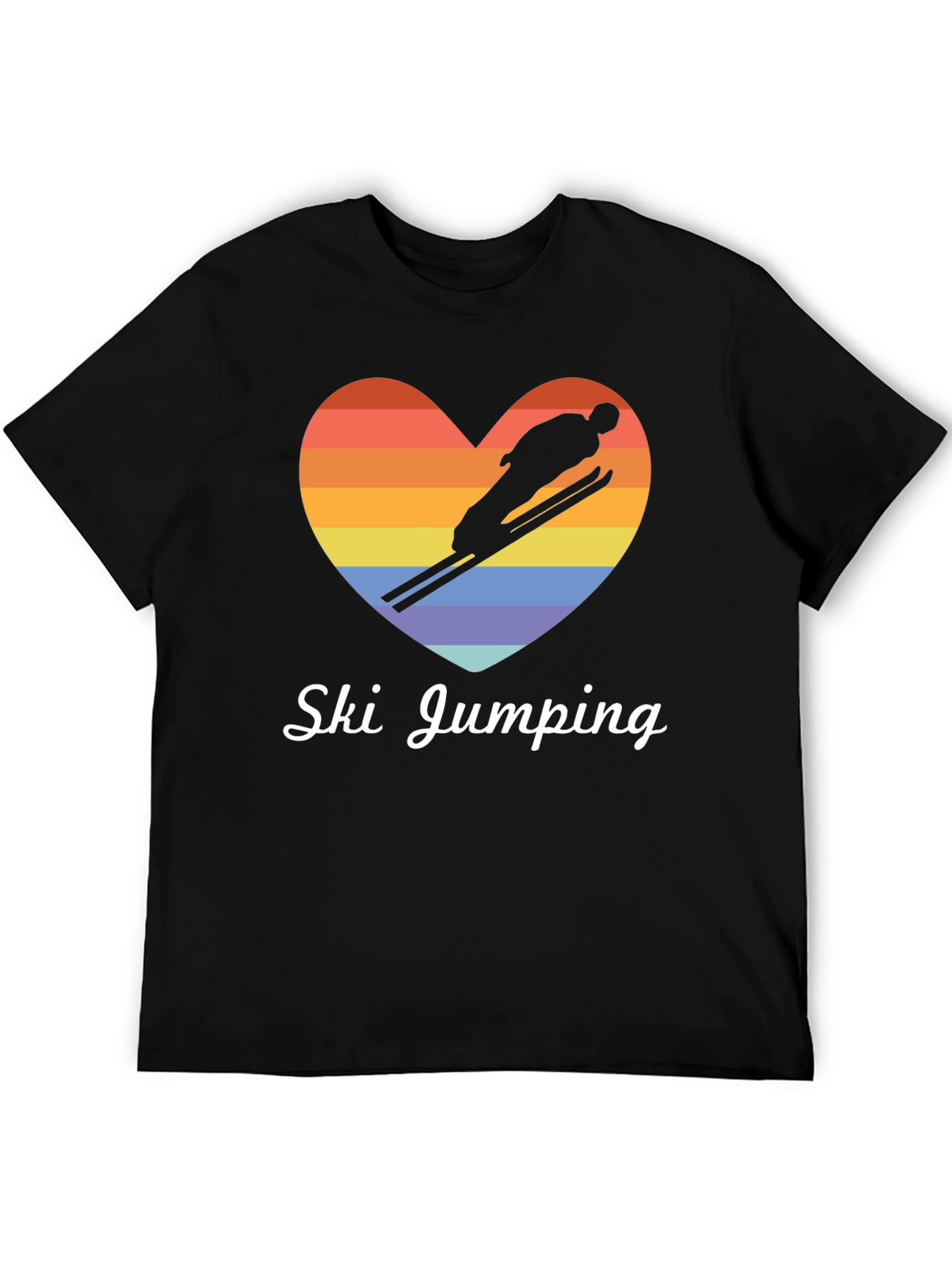 Ski Jumping Heart Graphic Tee - Black Cotton T-Shirt