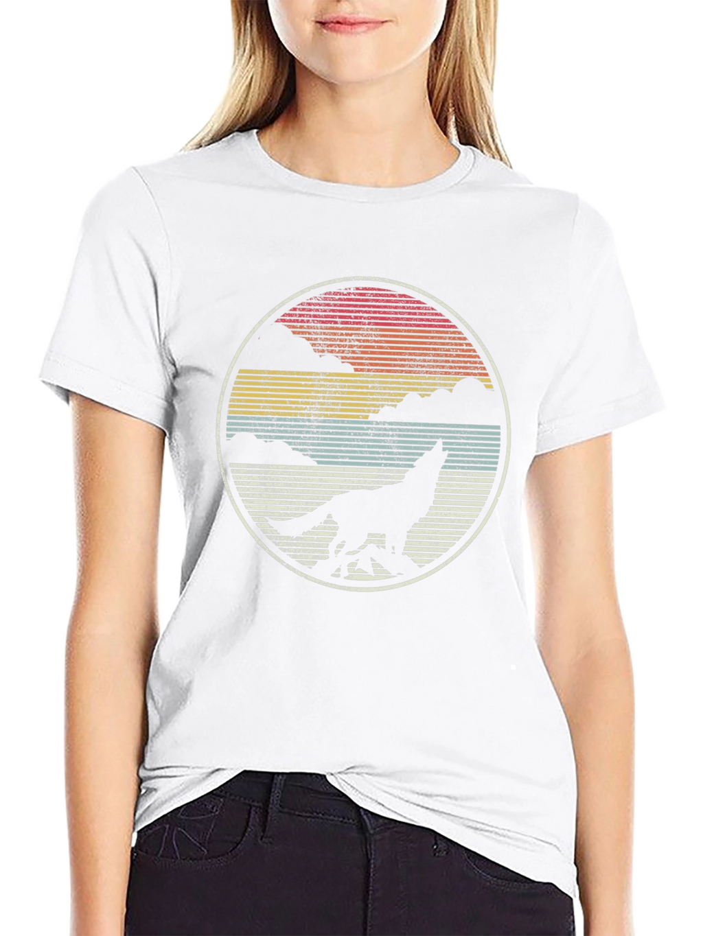 Wolf Howl Sunset Tee - Retro Style