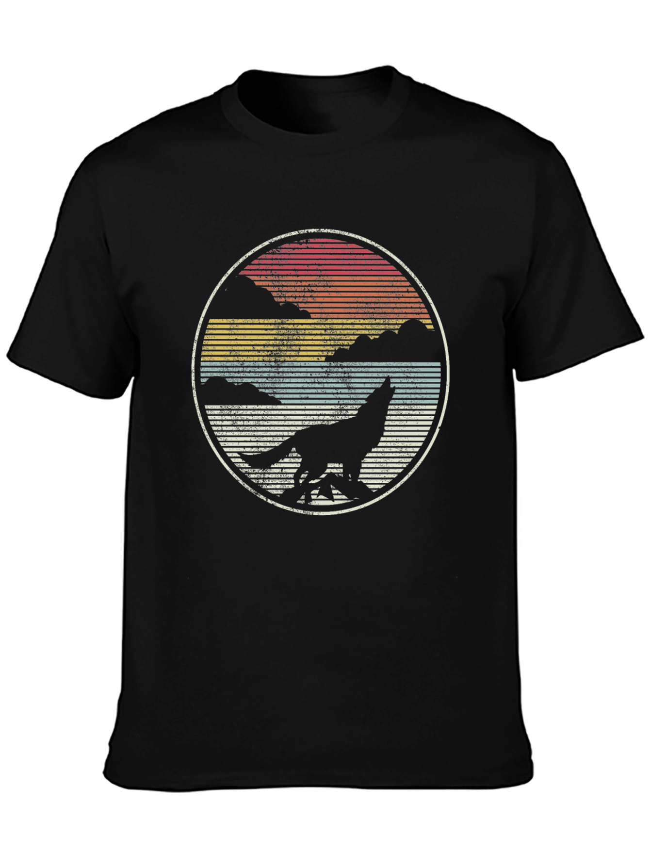Wolf Howl Sunset Tee - Retro Style