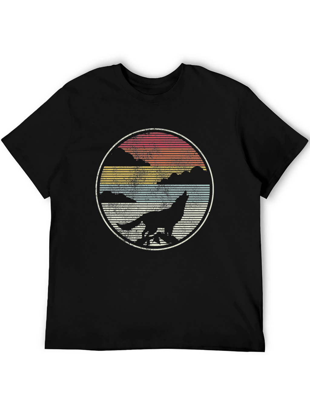 Wolf Howl Sunset Tee - Retro Style