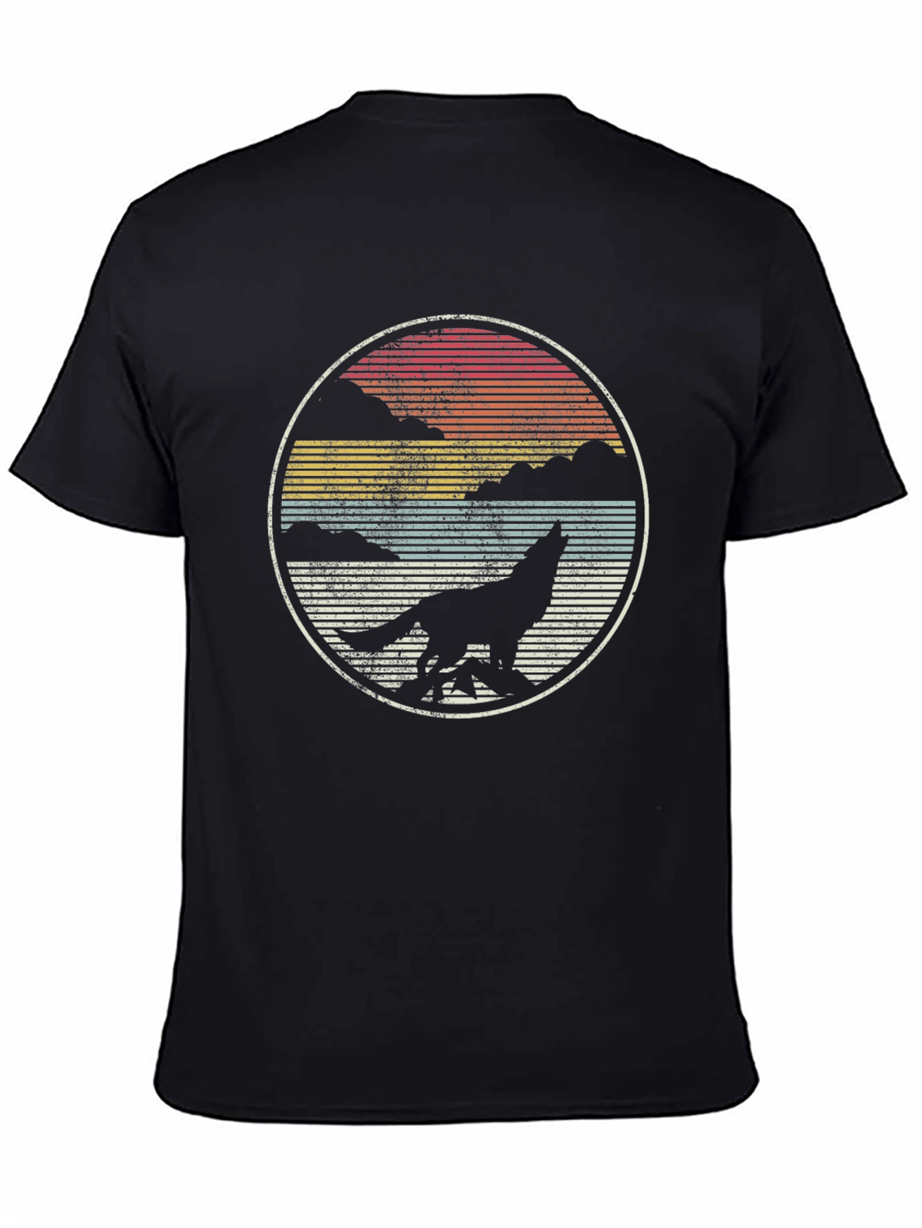 Wolf Howl Sunset Tee - Retro Style
