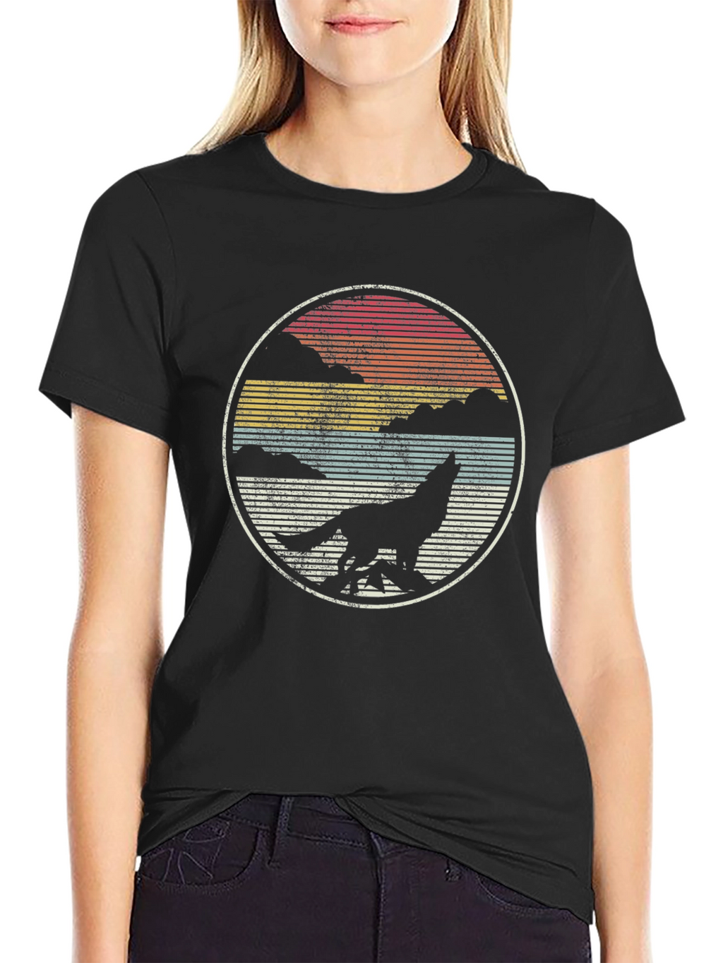 Wolf Howl Sunset Tee - Retro Style
