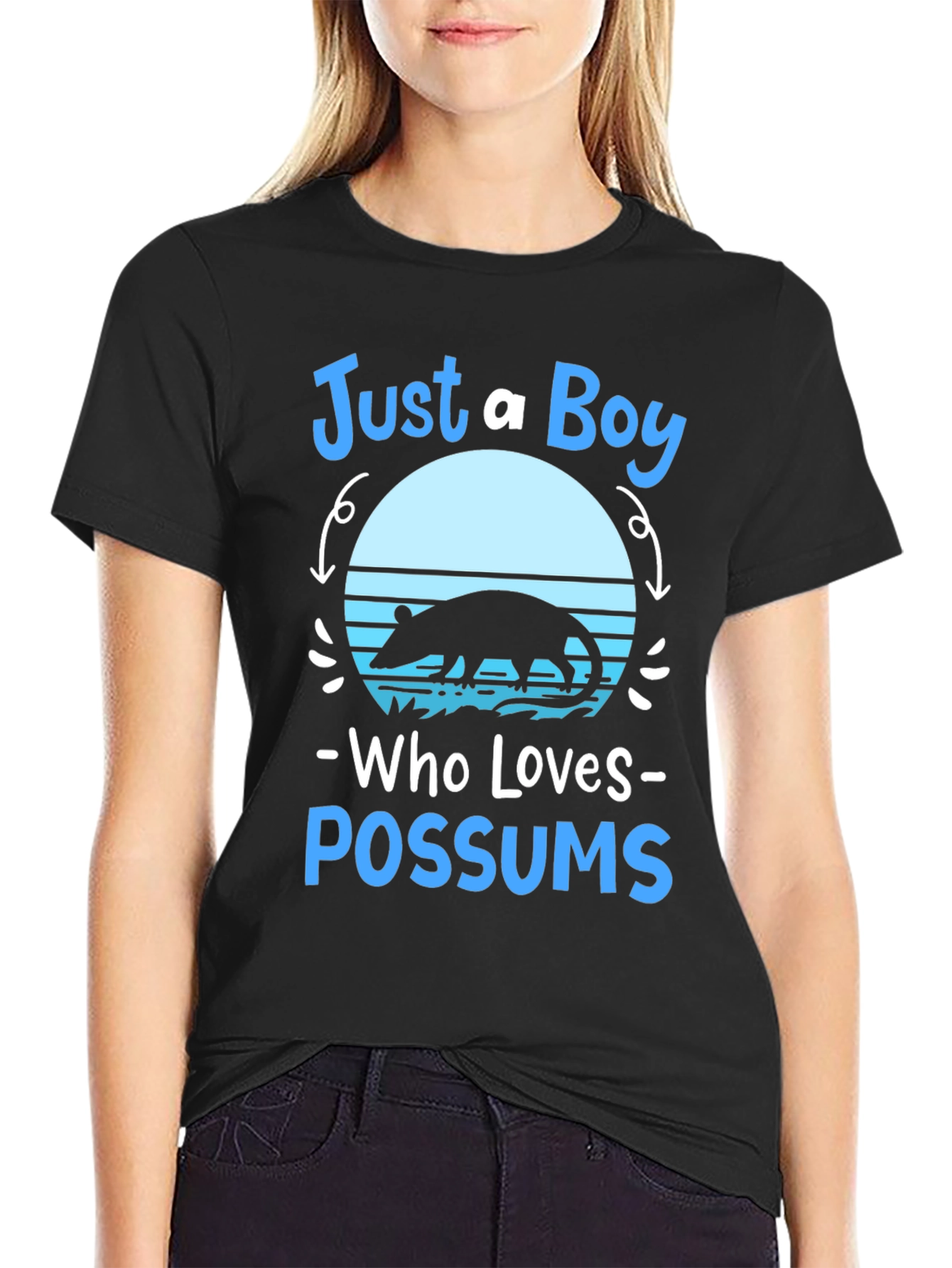 Just A Boy Who Loves Possums Black Graphic Tee