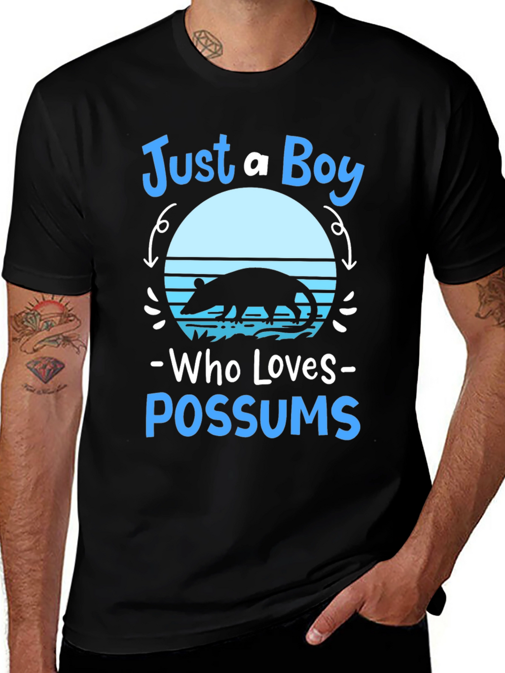 Just A Boy Who Loves Possums Black Graphic Tee