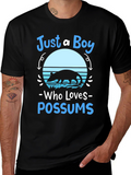 Just A Boy Who Loves Possums Black Graphic Tee