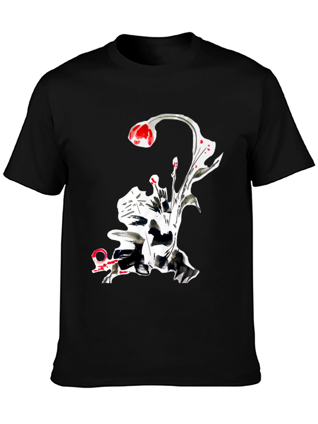 Abstract Floral Graphic Tee - Black
