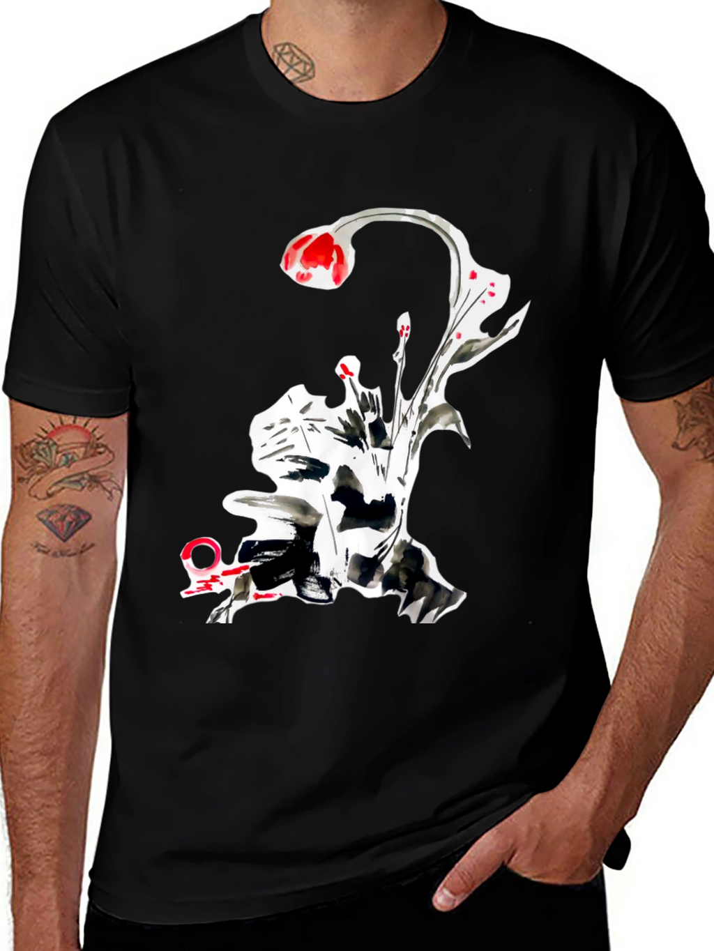 Abstract Floral Graphic Tee - Black
