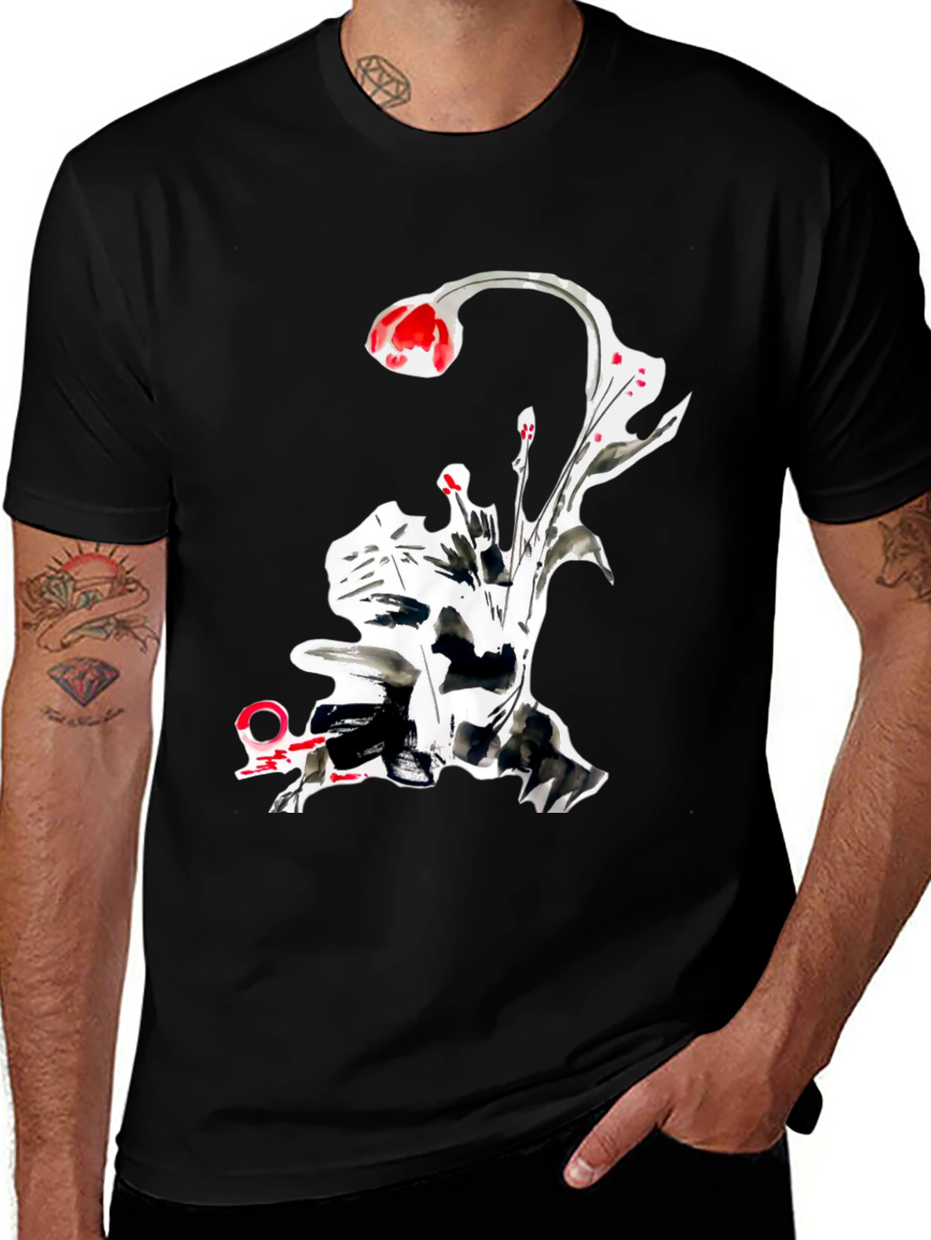 Abstract Floral Graphic Tee - Black