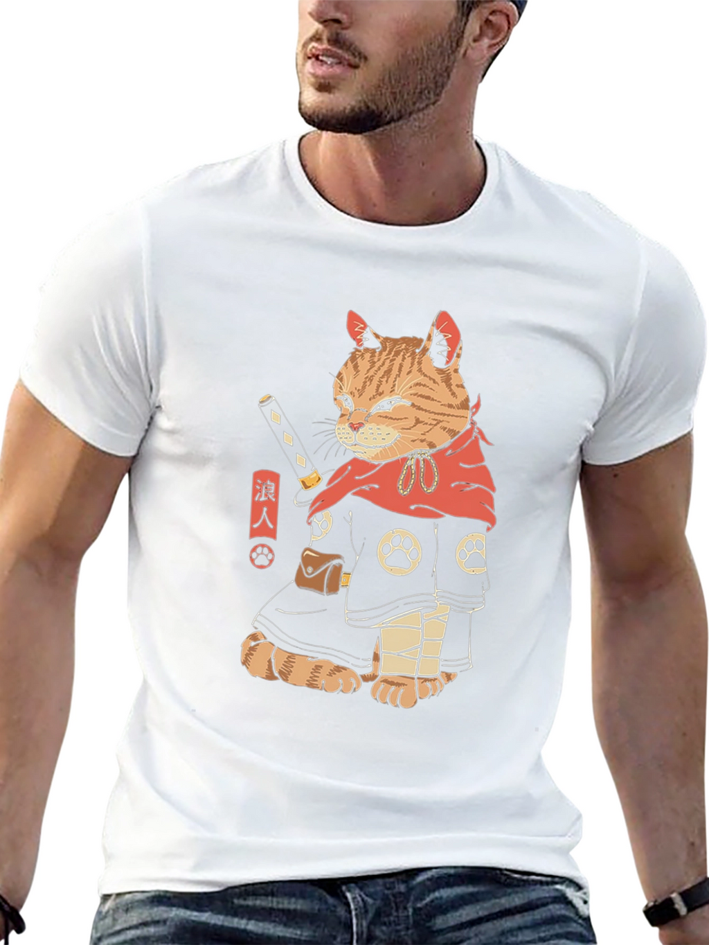 Samurai Cat T-Shirt - Unique Graphic Tee