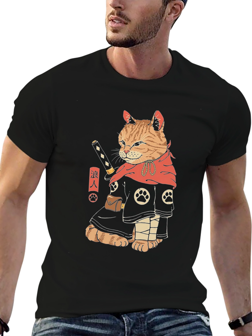 Samurai Cat T-Shirt - Unique Graphic Tee