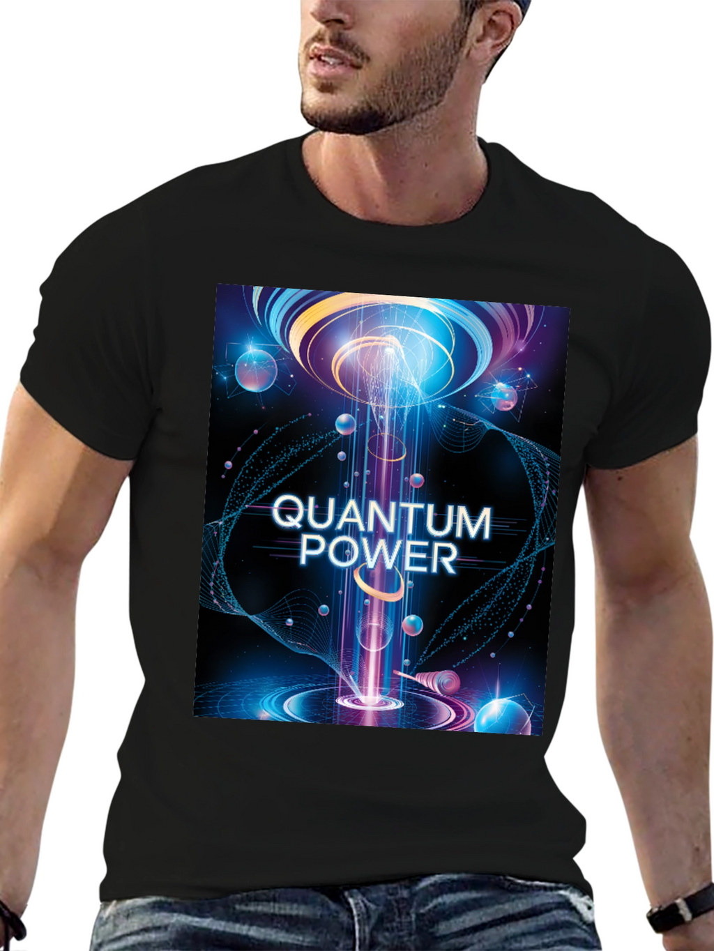 Quantum Power Graphic Tee - Black Cotton T-Shirt