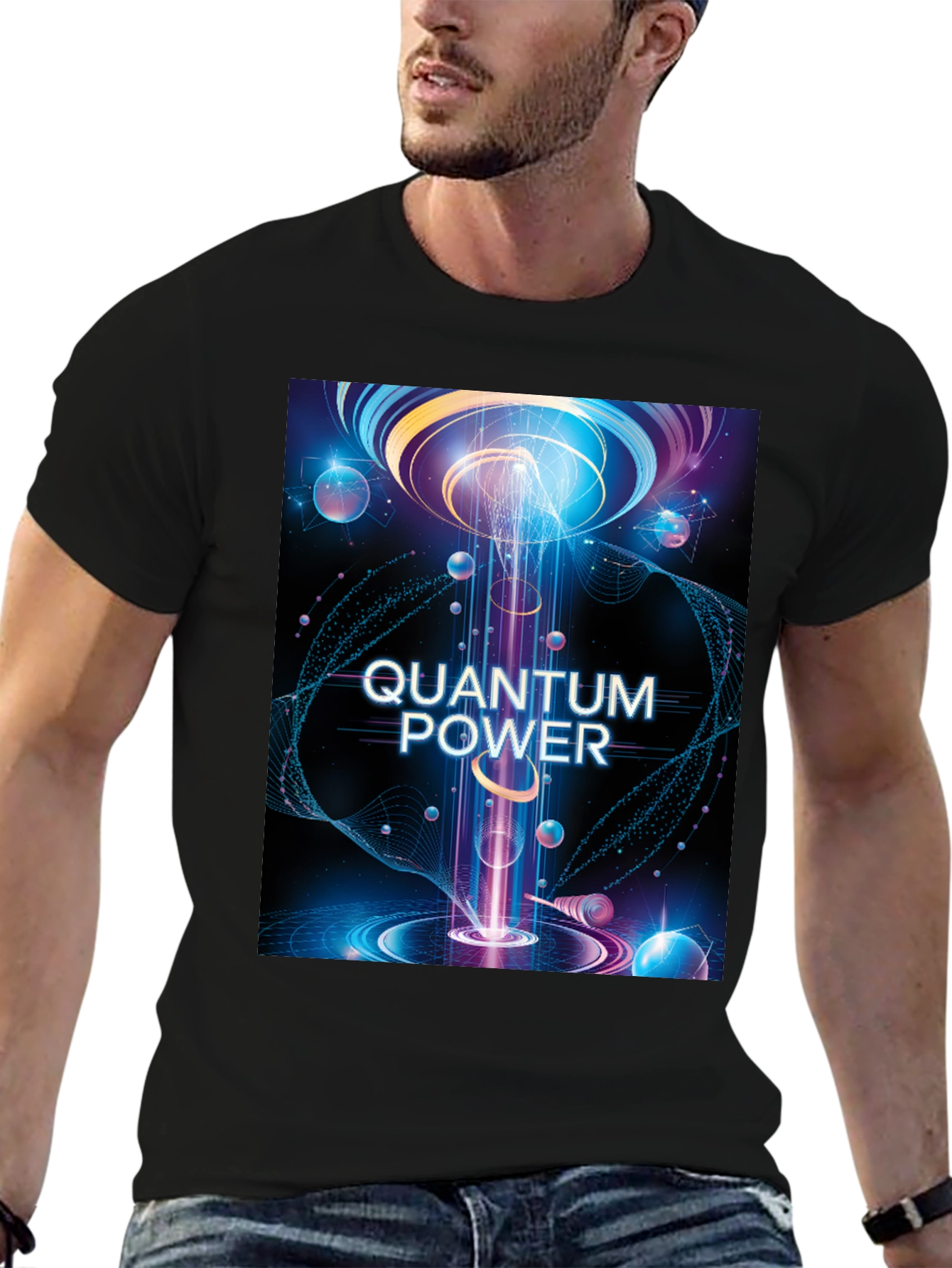 Quantum Power Graphic Tee - Black Cotton T-Shirt
