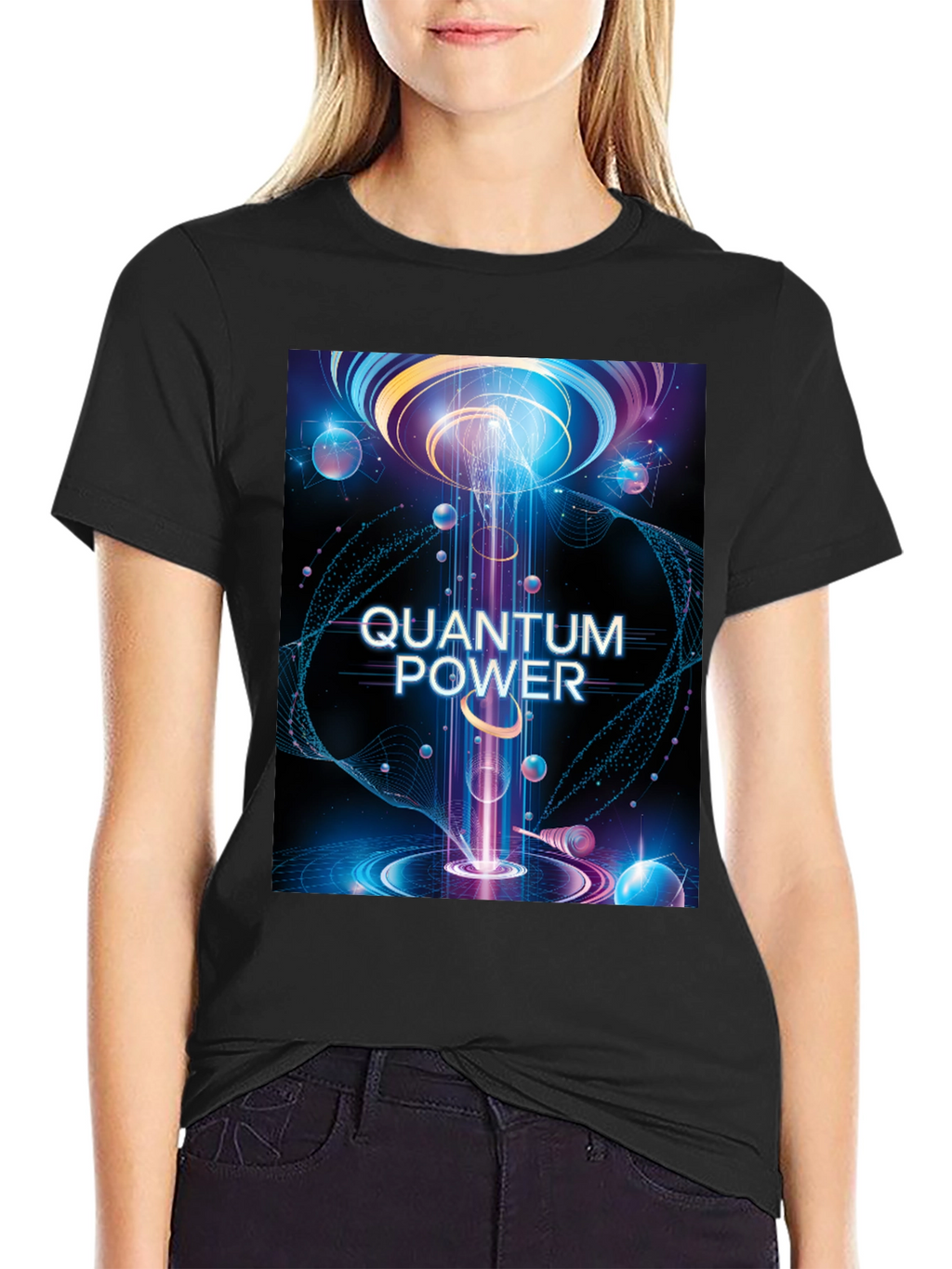 Quantum Power Graphic Tee - Black Cotton T-Shirt