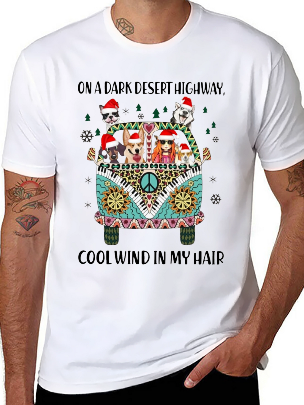 Dogs in Hippie Van Christmas Tee