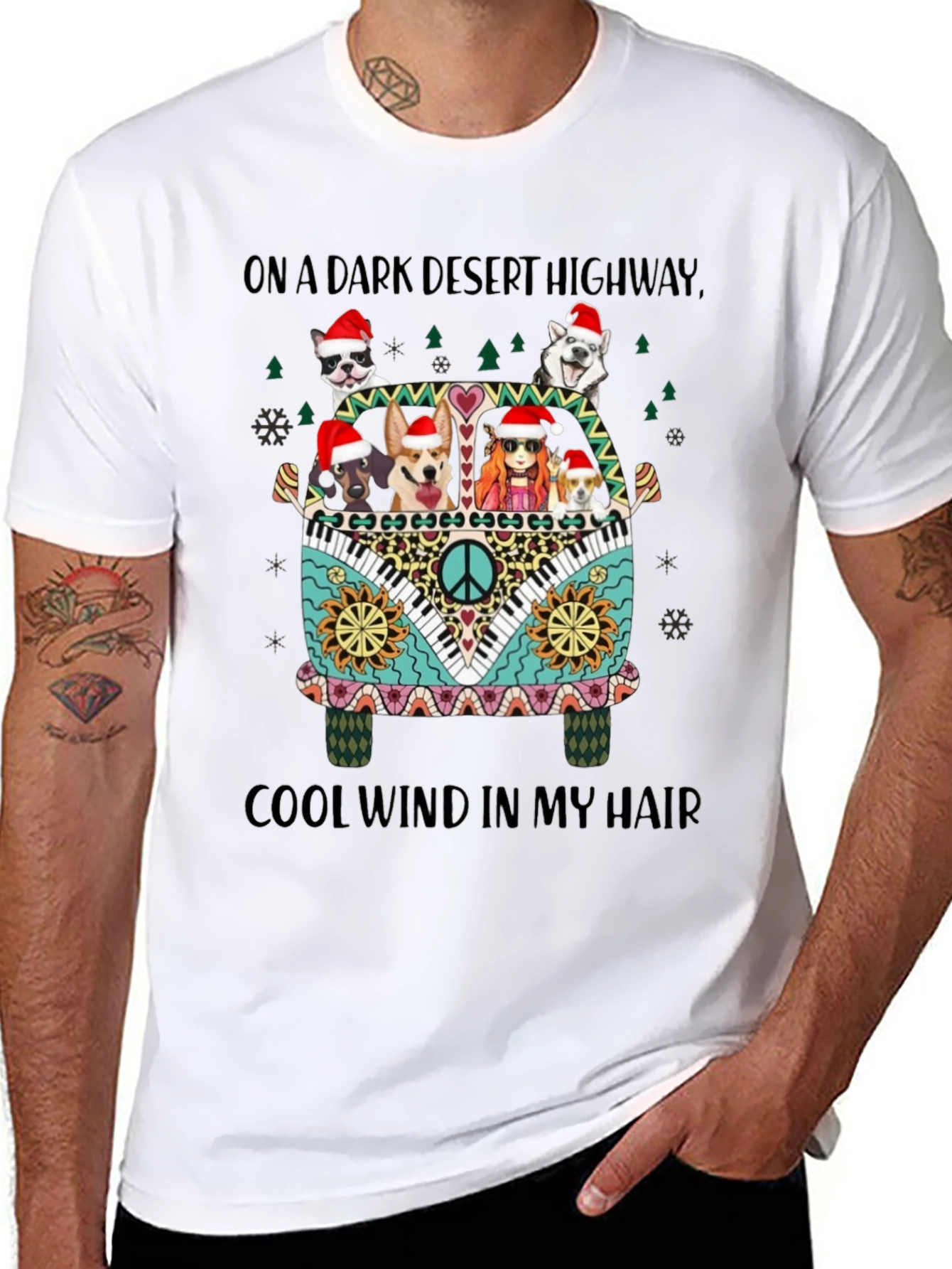 Dogs in Hippie Van Christmas Tee