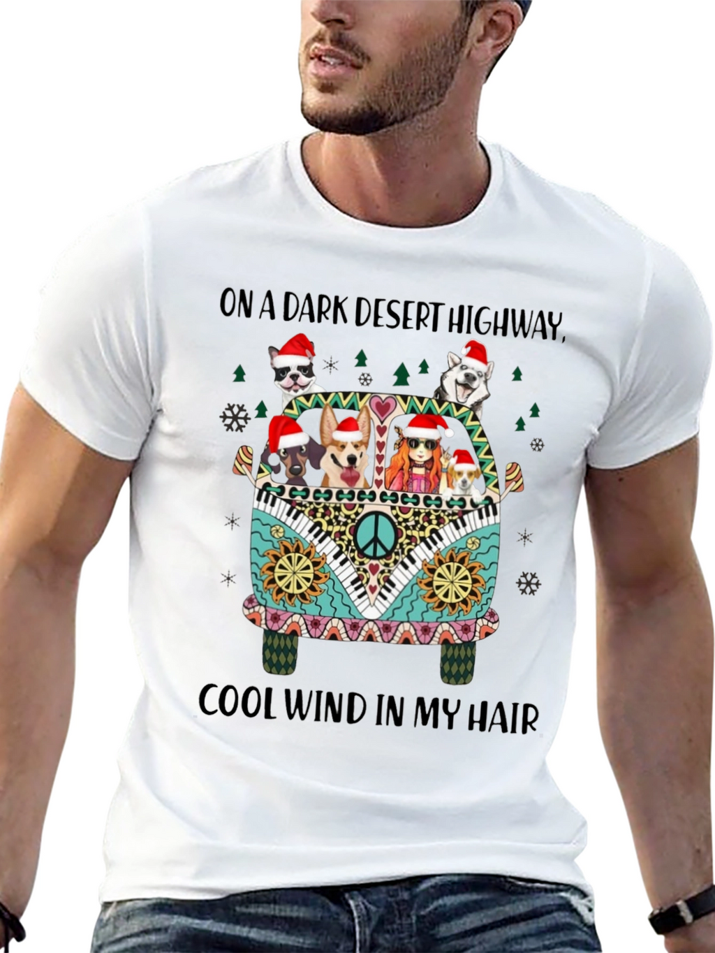 Dogs in Hippie Van Christmas Tee