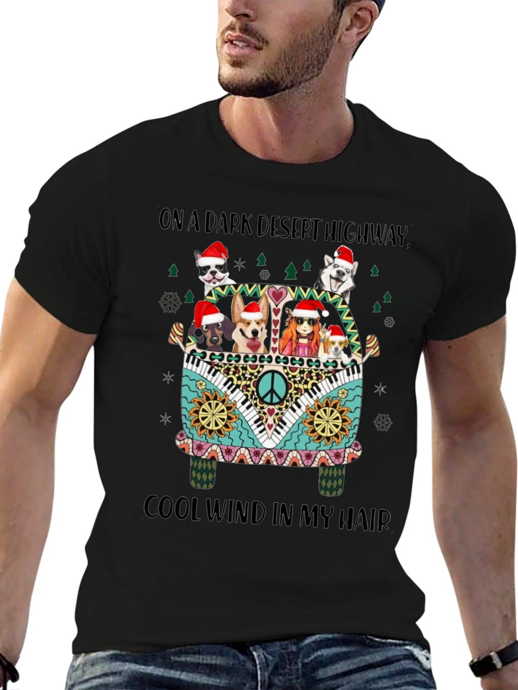 Dogs in Hippie Van Christmas Tee
