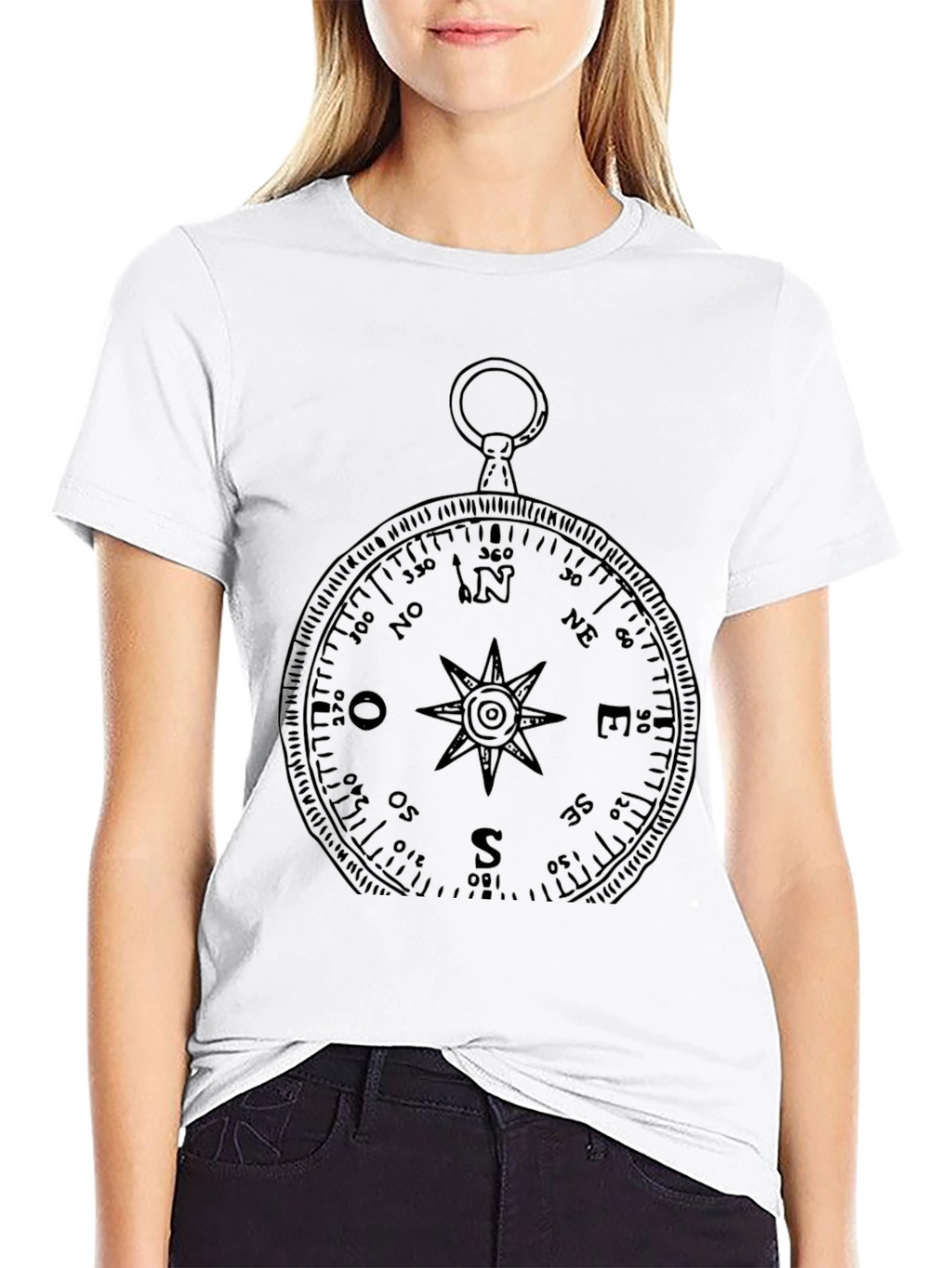 Compass Rose Graphic Print Black T-Shirt