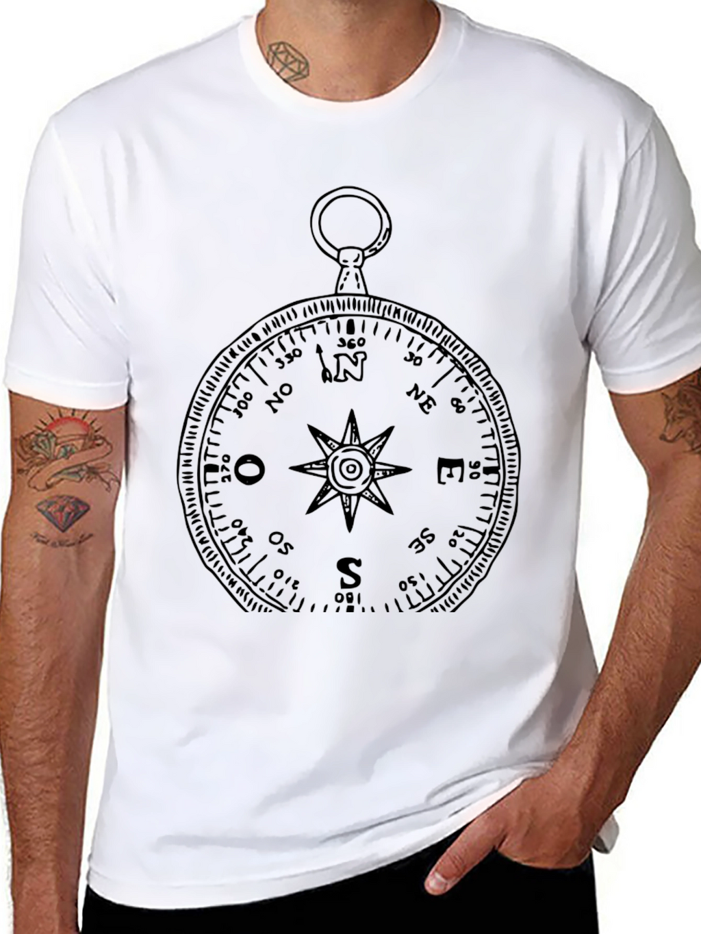 Compass Rose Graphic Print Black T-Shirt