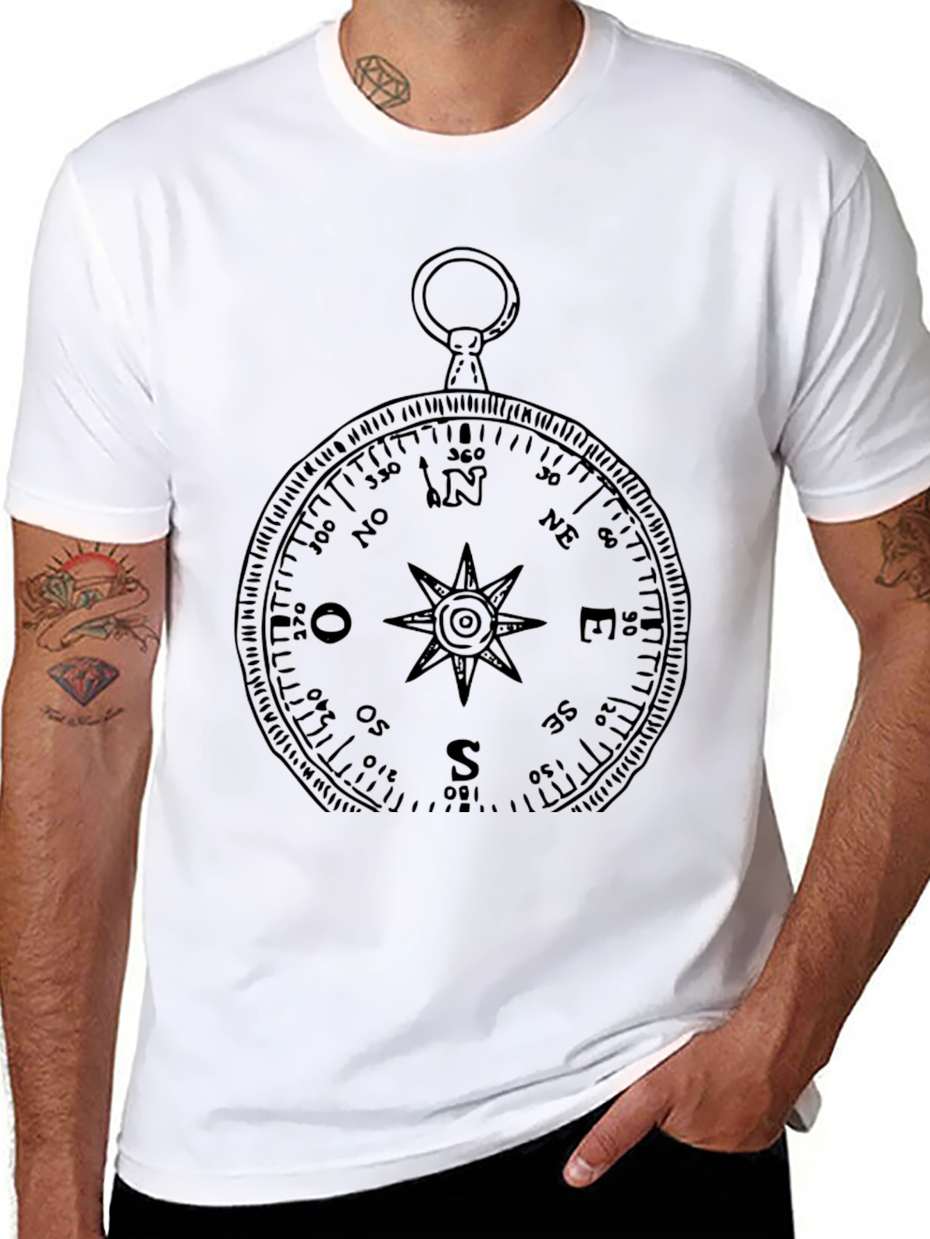 Compass Rose Graphic Print Black T-Shirt