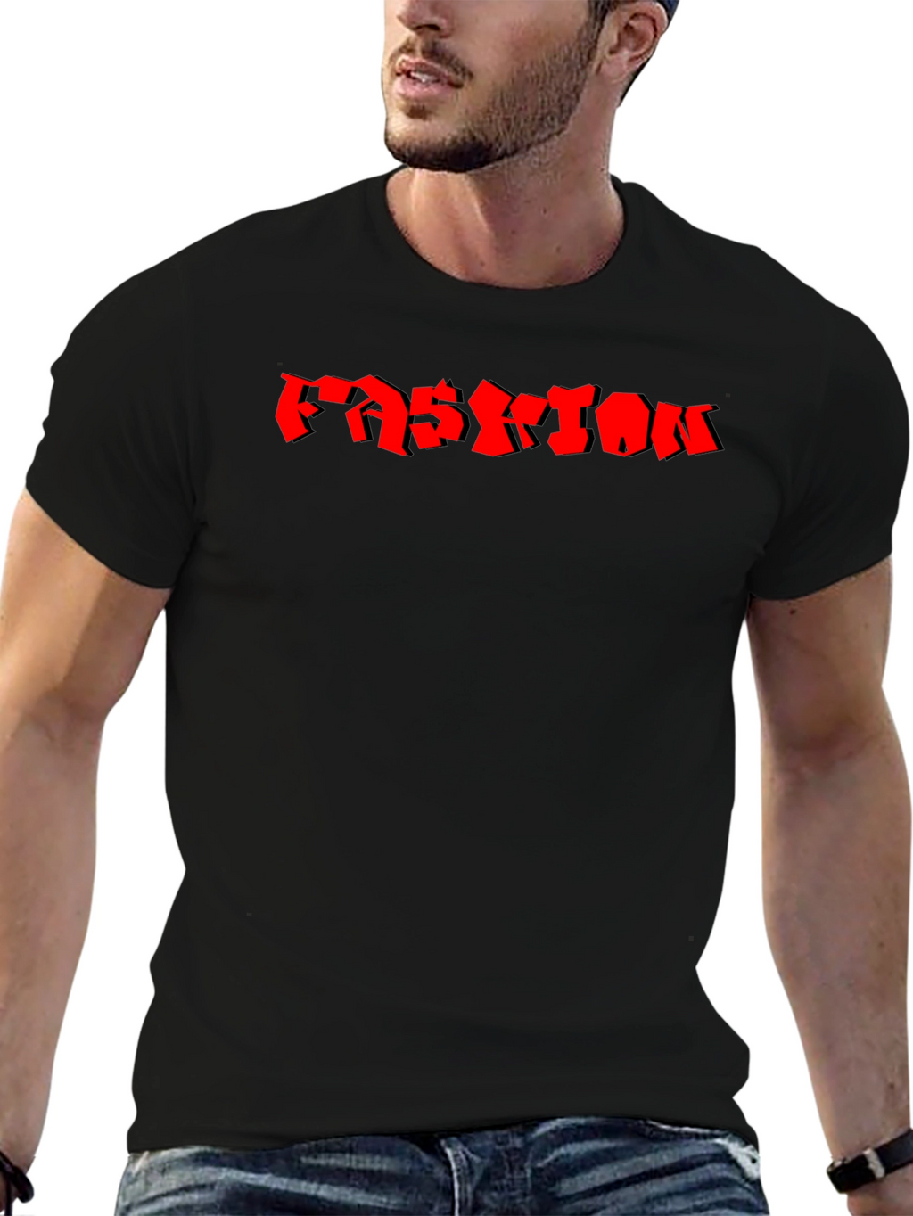 Mens Black Fashion Graphic T-Shirt