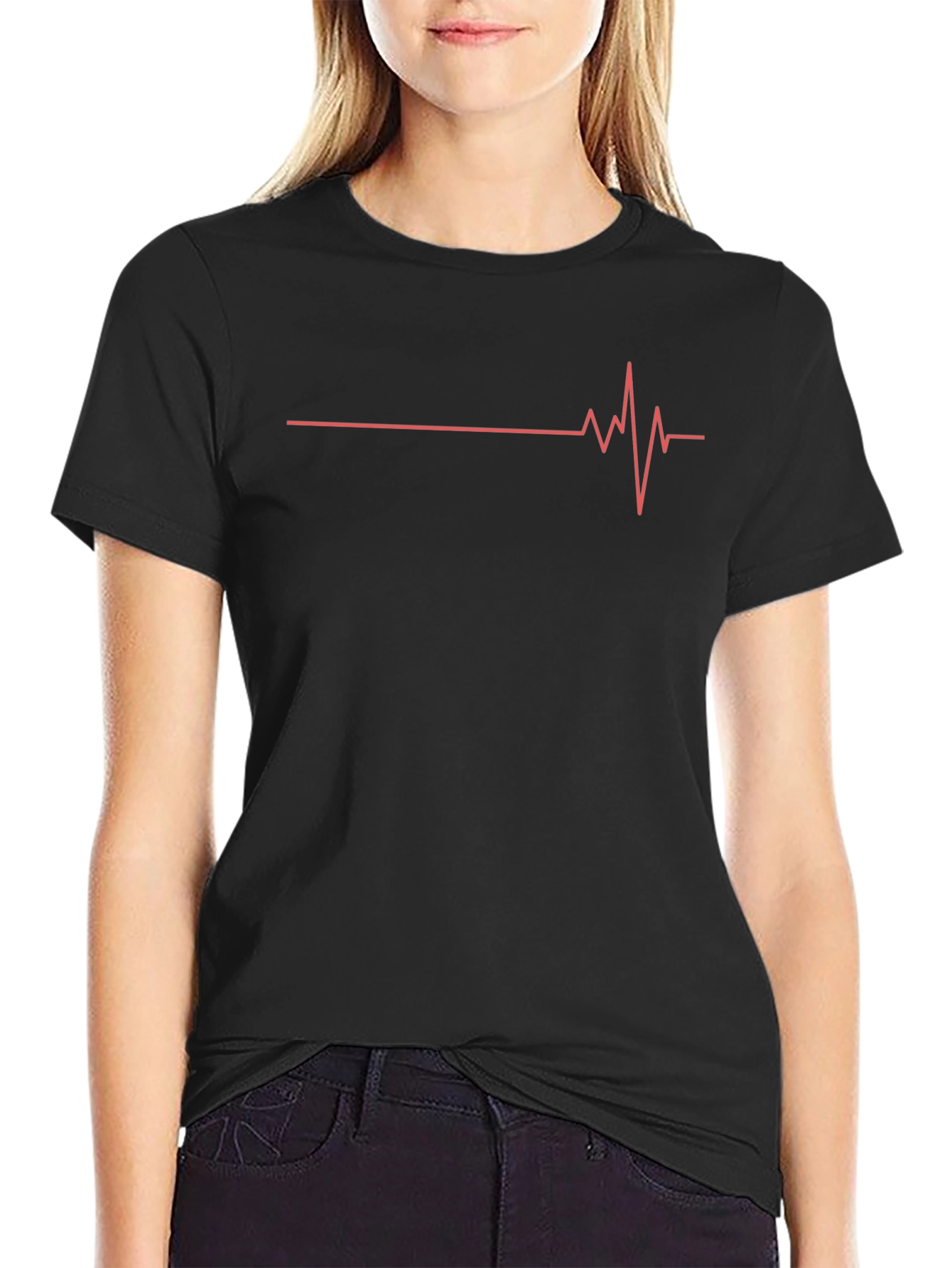 Mens Black T-Shirt with Heartbeat Graphic