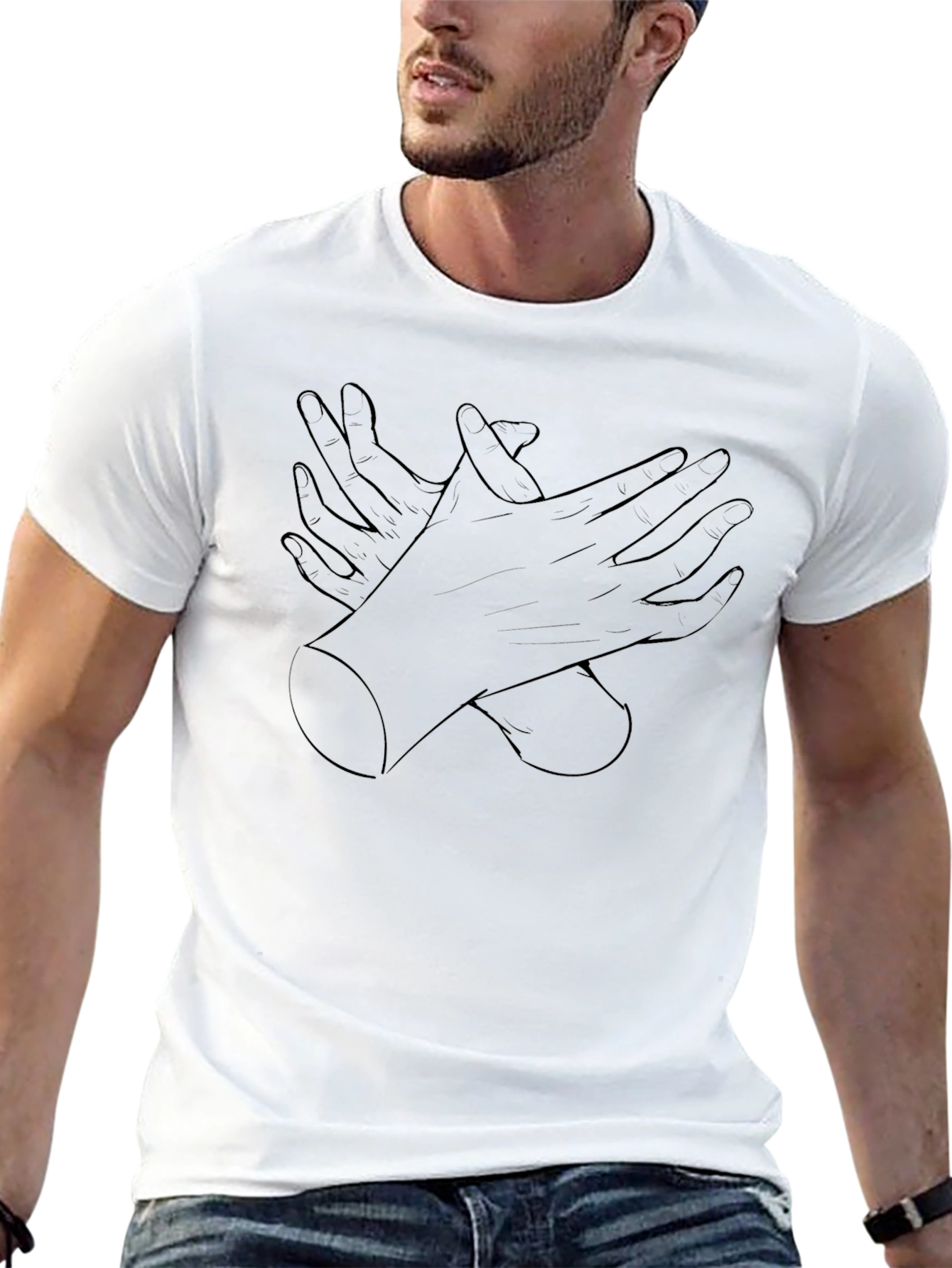 Crossed Hands Graphic Print Mens Black T-Shirt