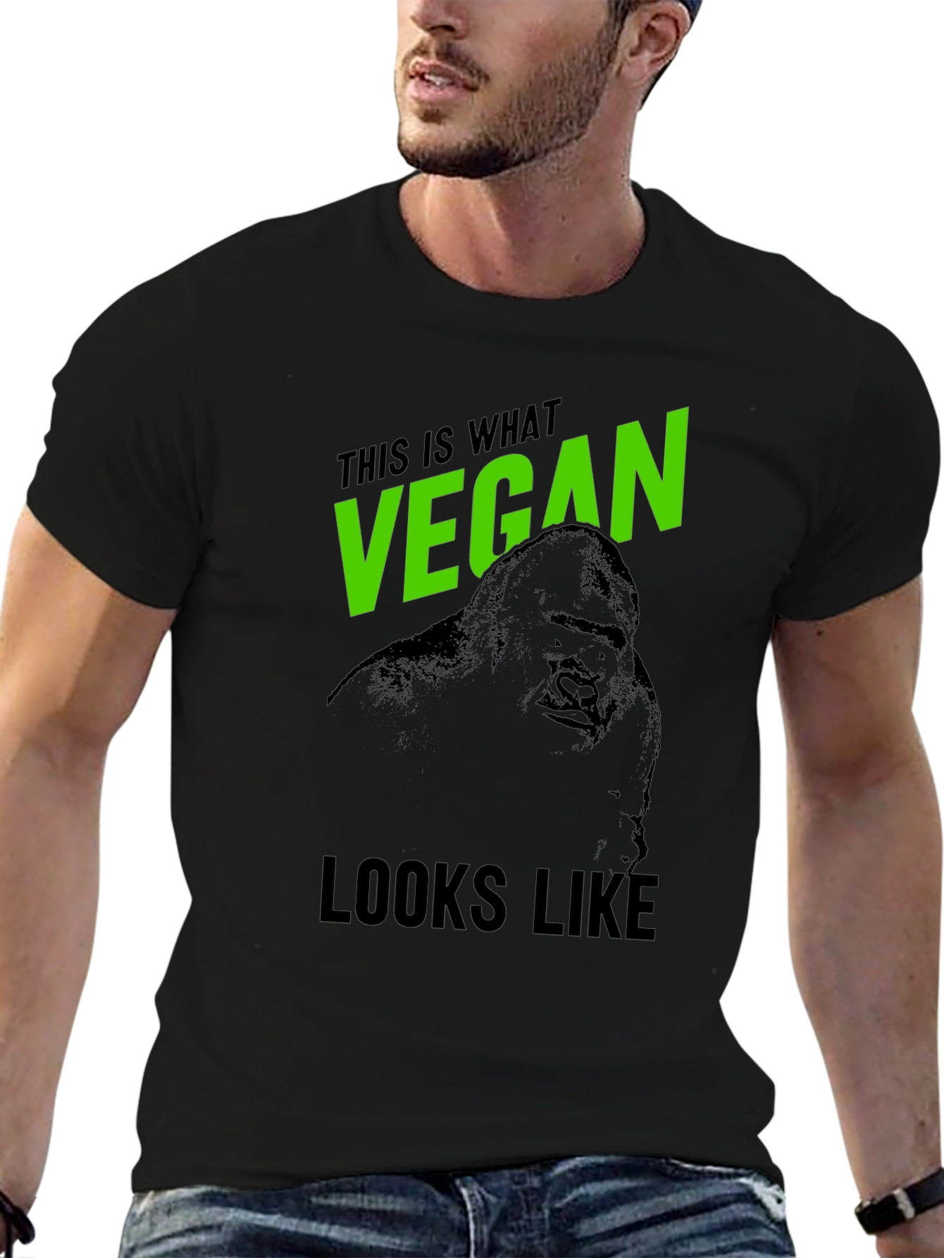 Vegan Gorilla Graphic T-Shirt - Black Crew Neck Tee