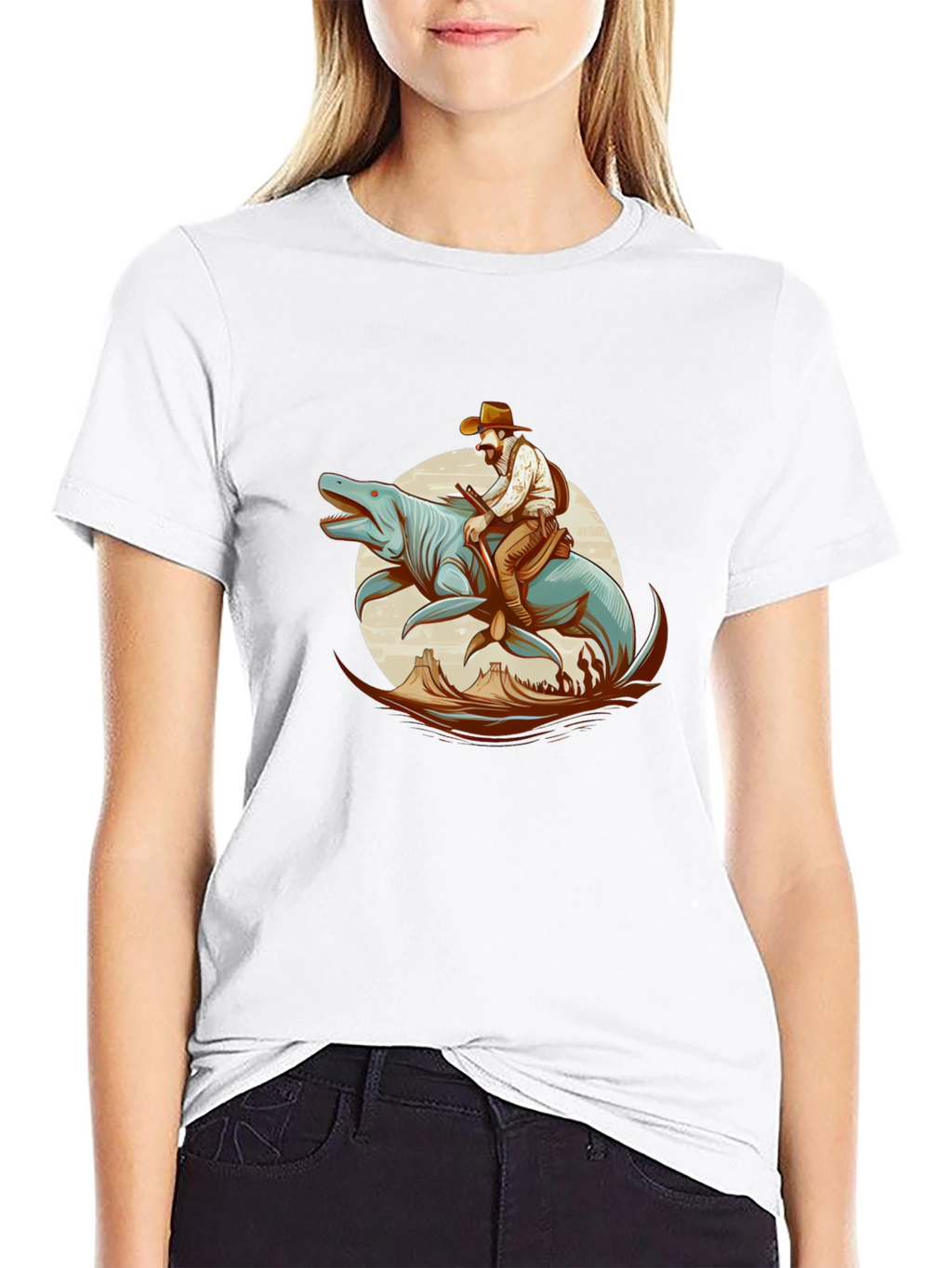 Cowboy Riding Sea Creature Graphic T-Shirt