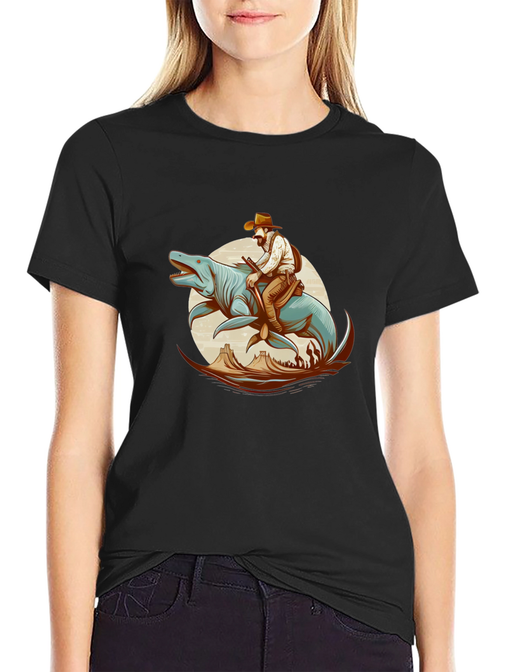 Cowboy Riding Sea Creature Graphic T-Shirt