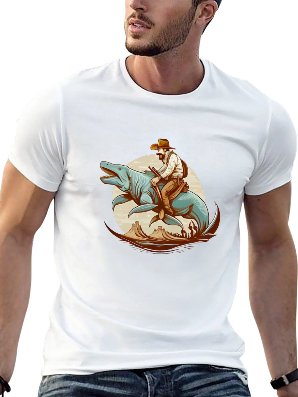 Cowboy Riding Sea Creature Graphic T-Shirt