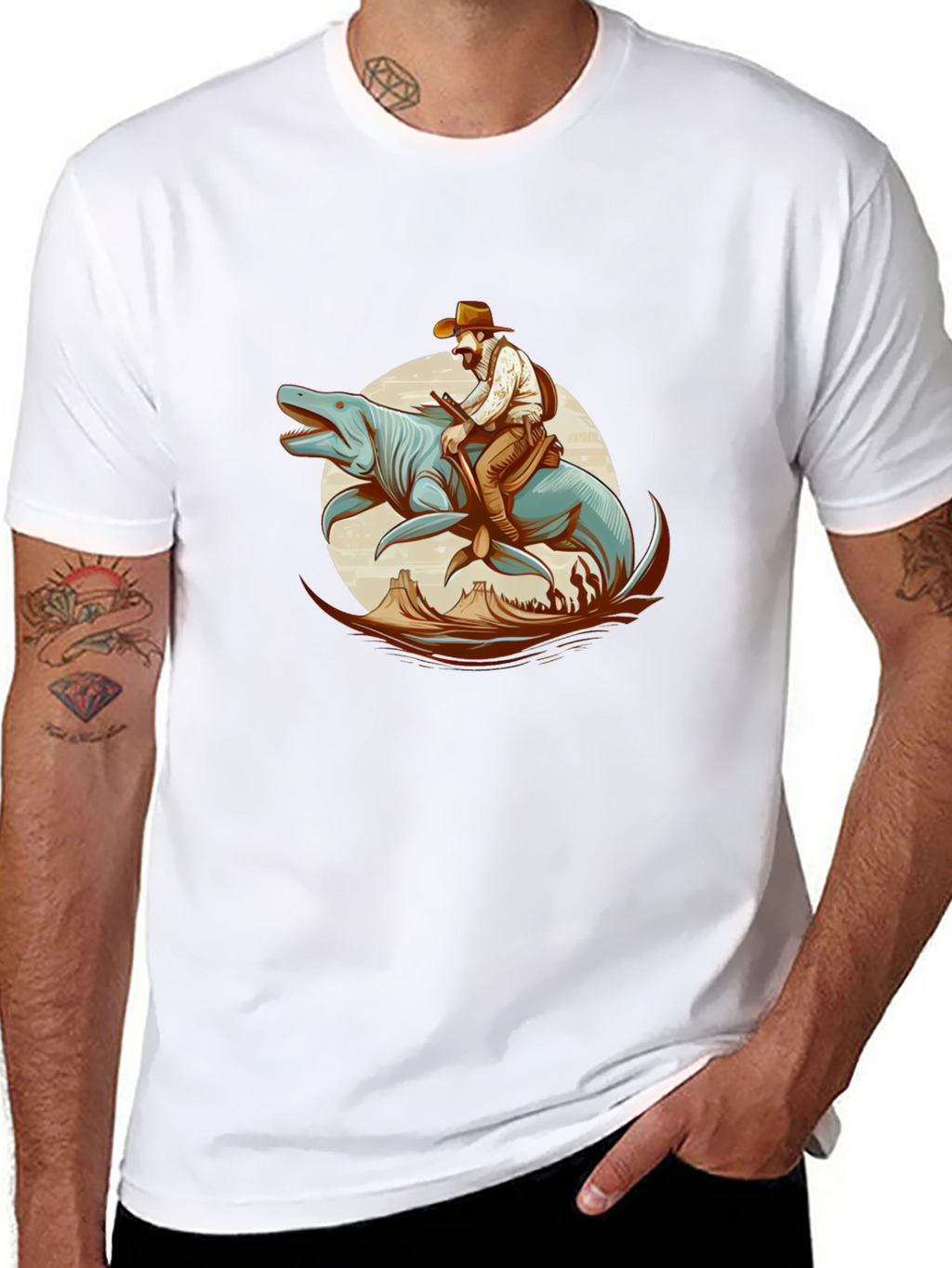 Cowboy Riding Sea Creature Graphic T-Shirt