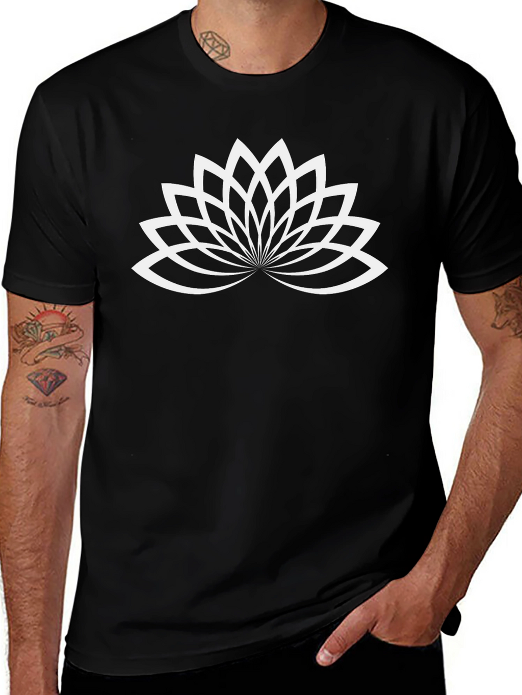 Lotus Flower Graphic Black T-Shirt