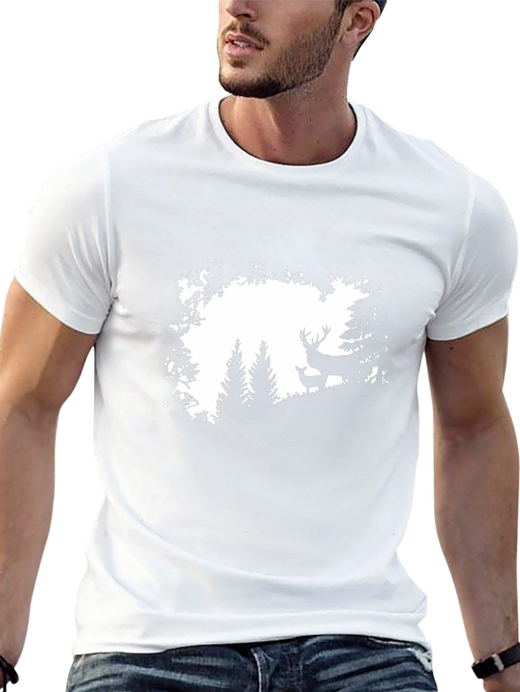Deer Silhouette Graphic Black T-Shirt