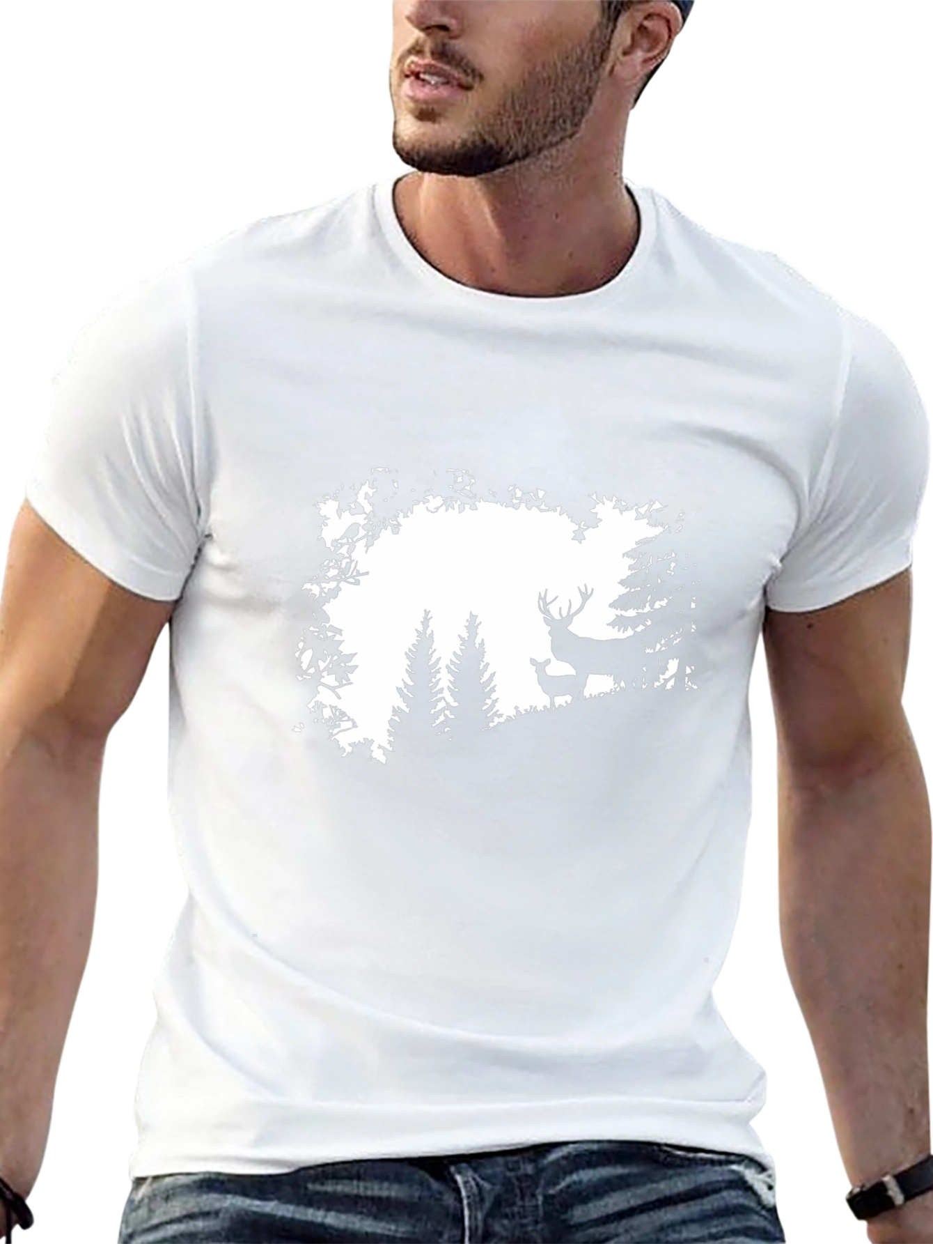 Deer Silhouette Graphic Black T-Shirt