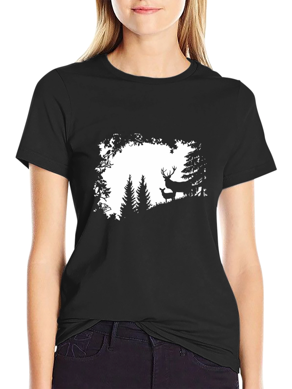 Deer Silhouette Graphic Black T-Shirt
