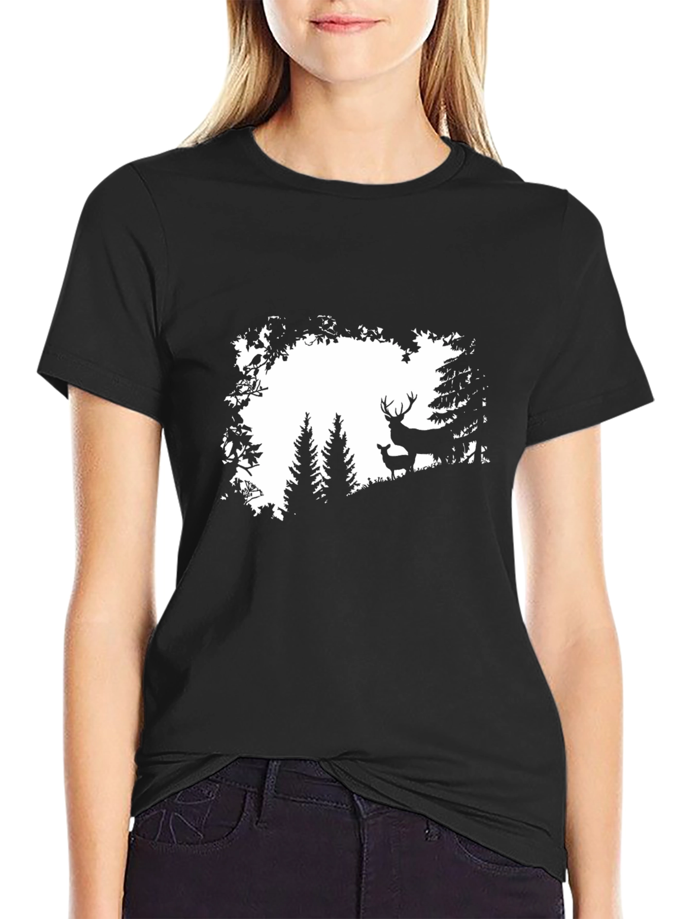 Deer Silhouette Graphic Black T-Shirt