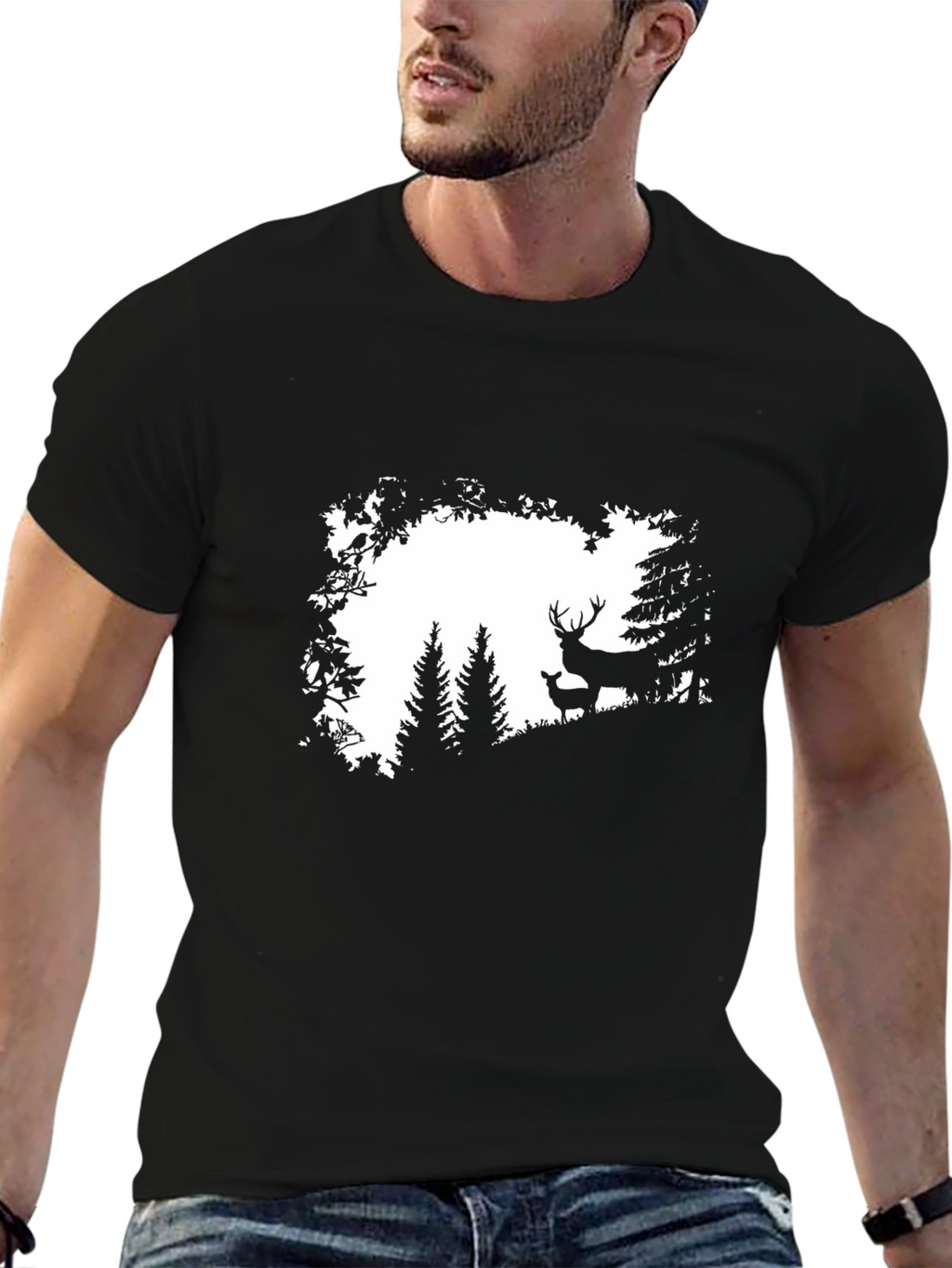 Deer Silhouette Graphic Black T-Shirt