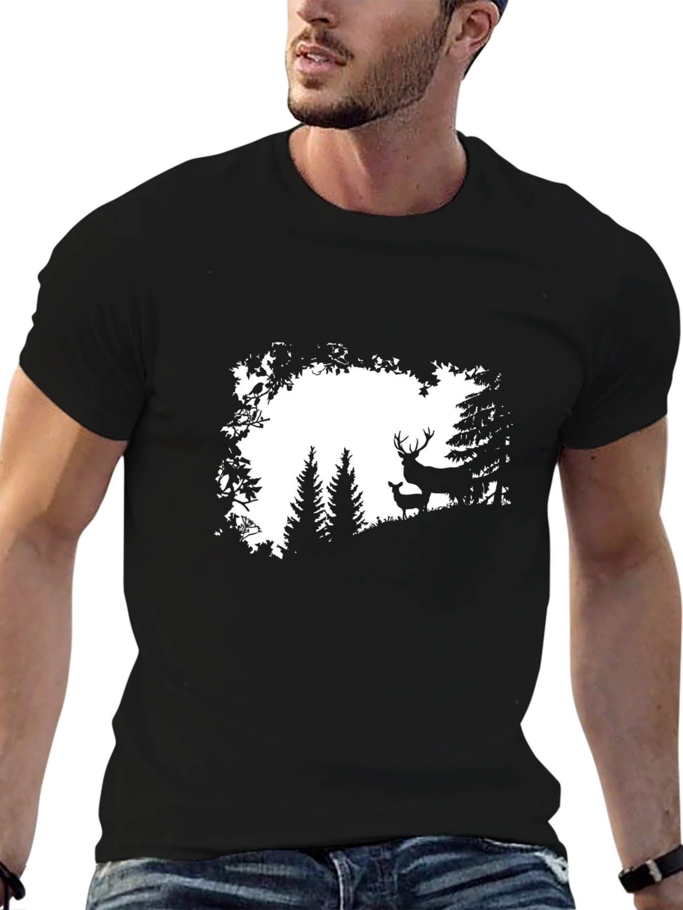 Deer Silhouette Graphic Black T-Shirt